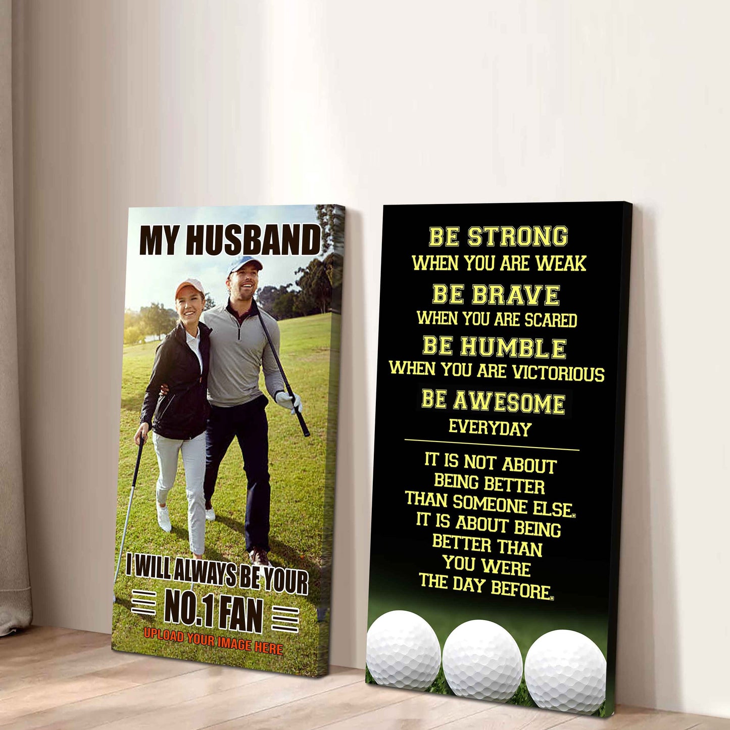 Baseball- Couple To My Husband Be Strong When You Are Weak Be Awesome Everyday Set 2 Canvas Wall Art
