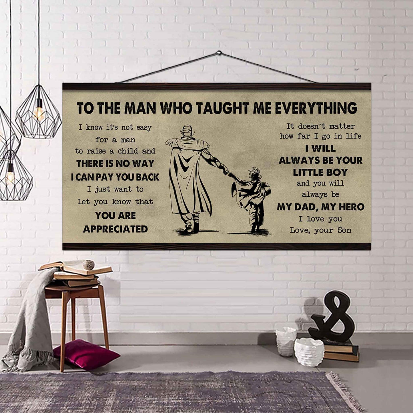 drb to the man who taught me everything - you will always be my hero poster canvas gift for father - photo upload