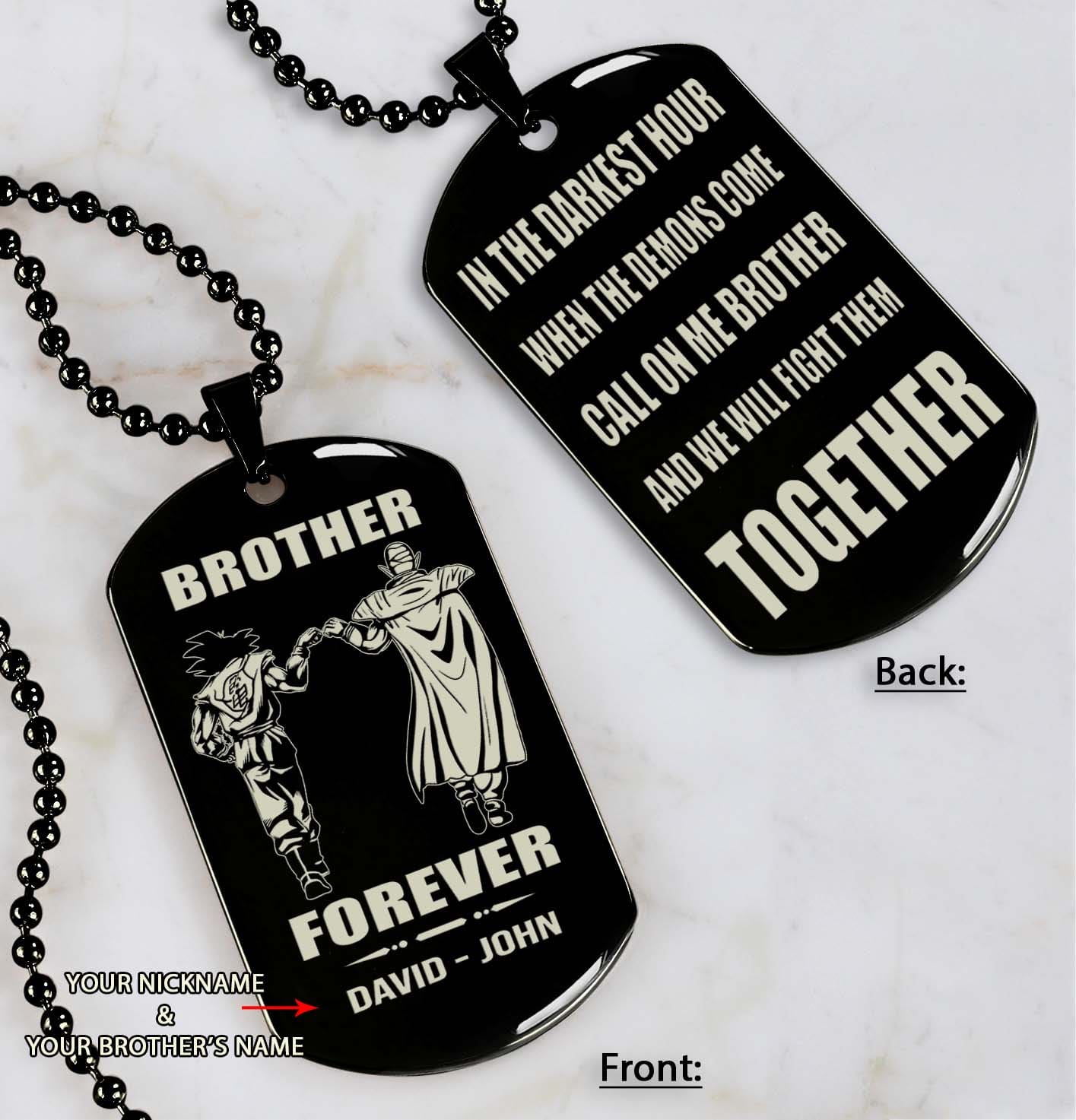 spartan customizable engraved black dog tag double sided gift from brother, brother forever