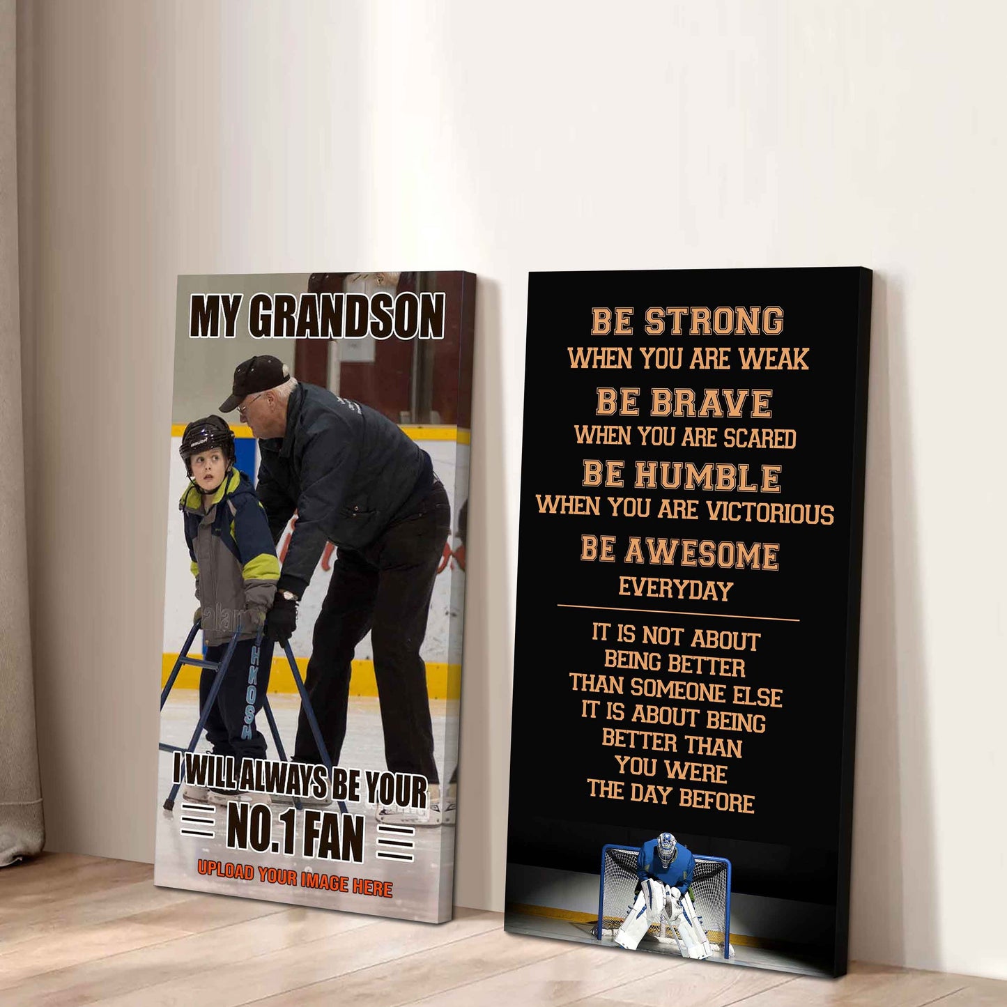Baseball- My Grandson Be Strong When You Are Weak Be Awesome Everyday Set 2 Canvas Wall Art From Grandpa To Grandson