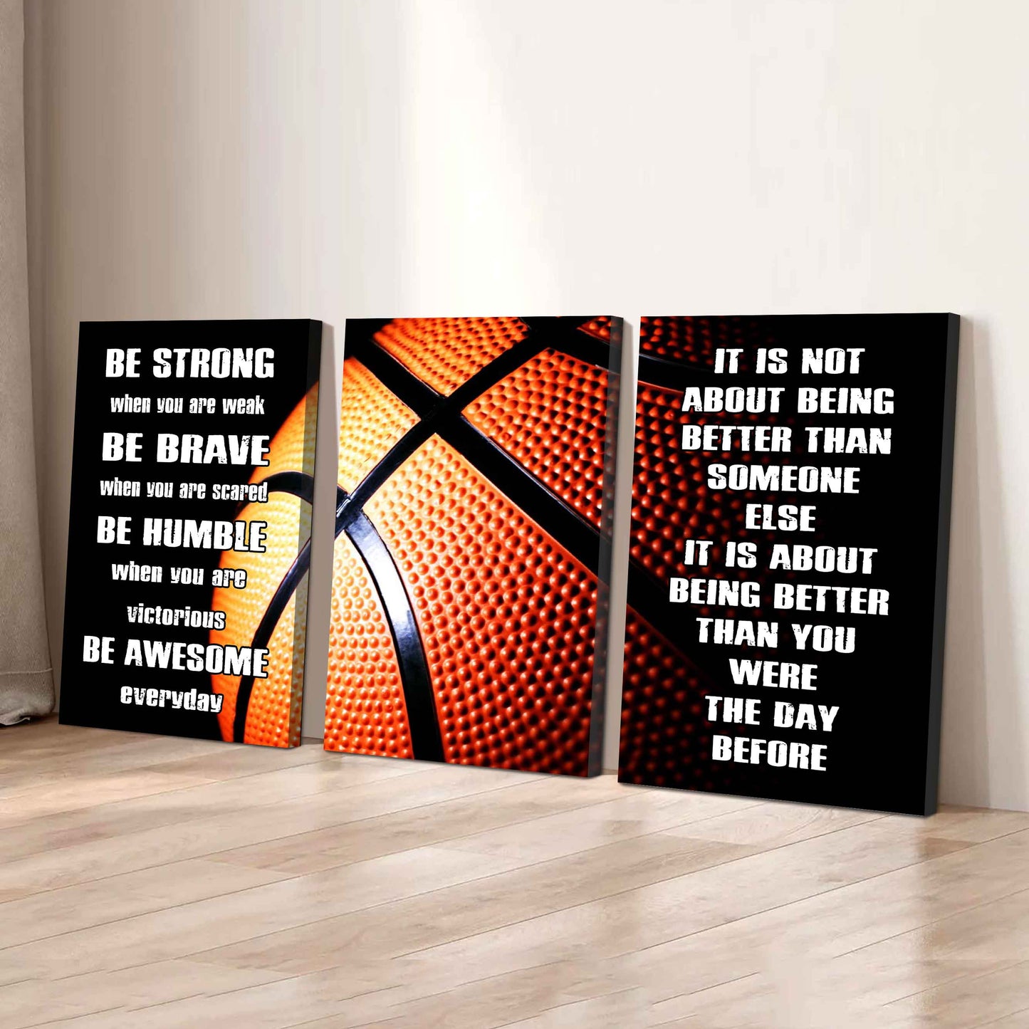 3-Piece - Be Awesome - Motivational Soccer Canvas Wall Art Set