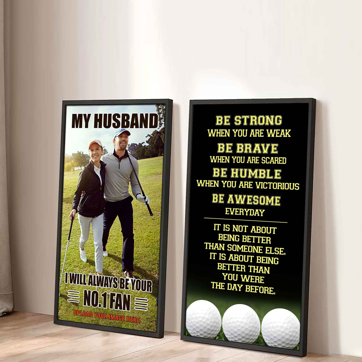 Baseball- Couple To My Husband Be Strong When You Are Weak Be Awesome Everyday Set 2 Canvas Wall Art
