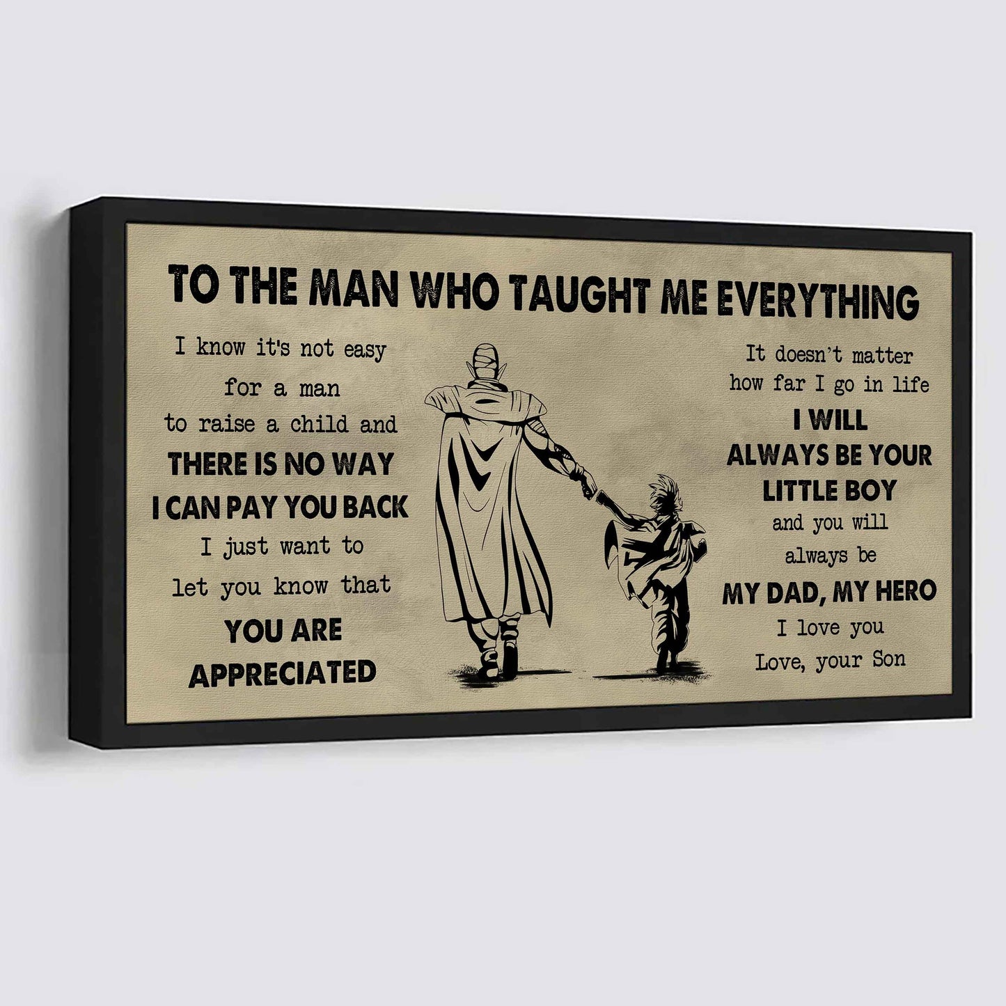 drb to the man who taught me everything - you will always be my hero poster canvas gift for father - photo upload