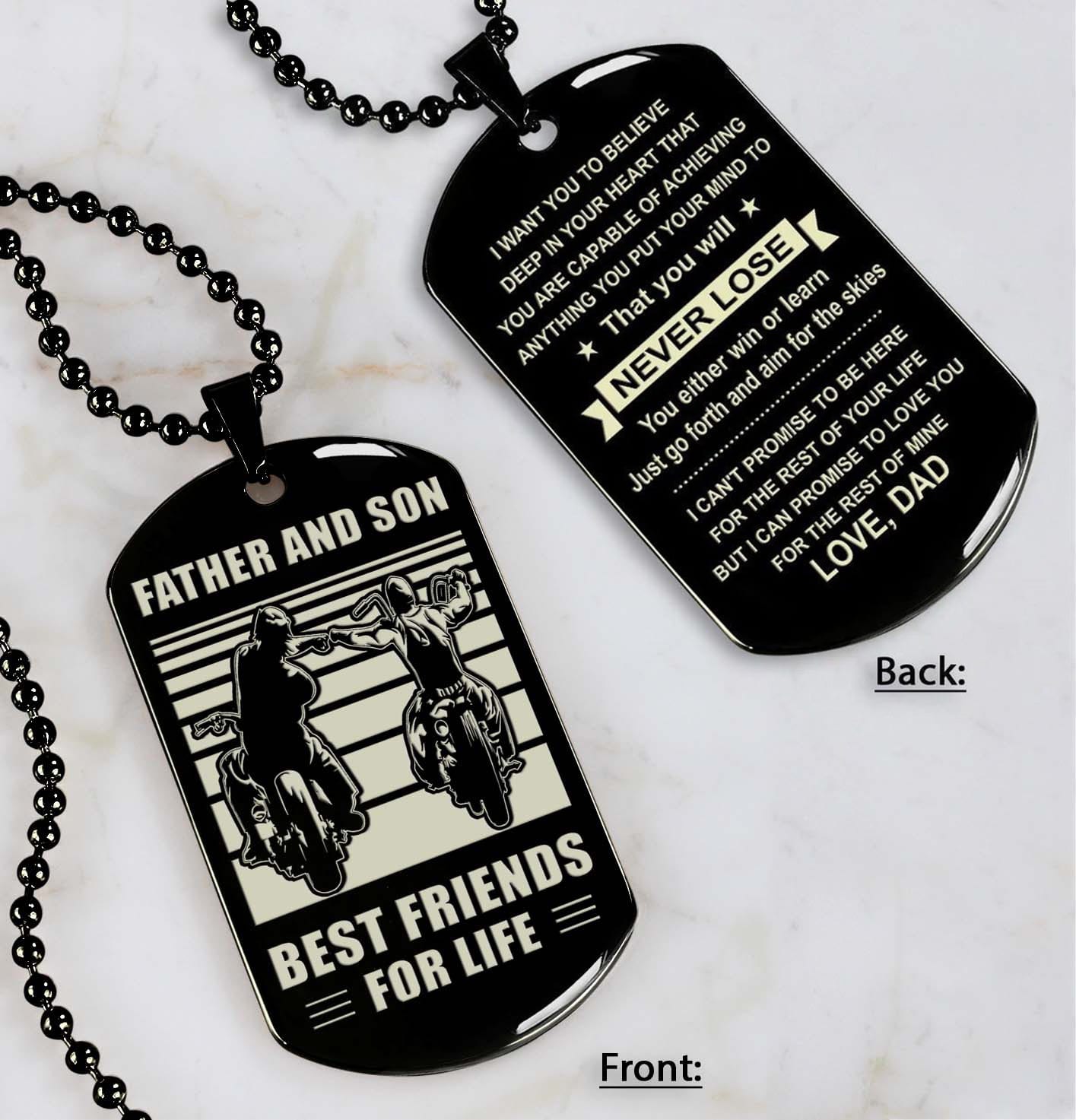 soldier black version be strong-personalized double sided dog tag father and son best friends for life - message on the back side