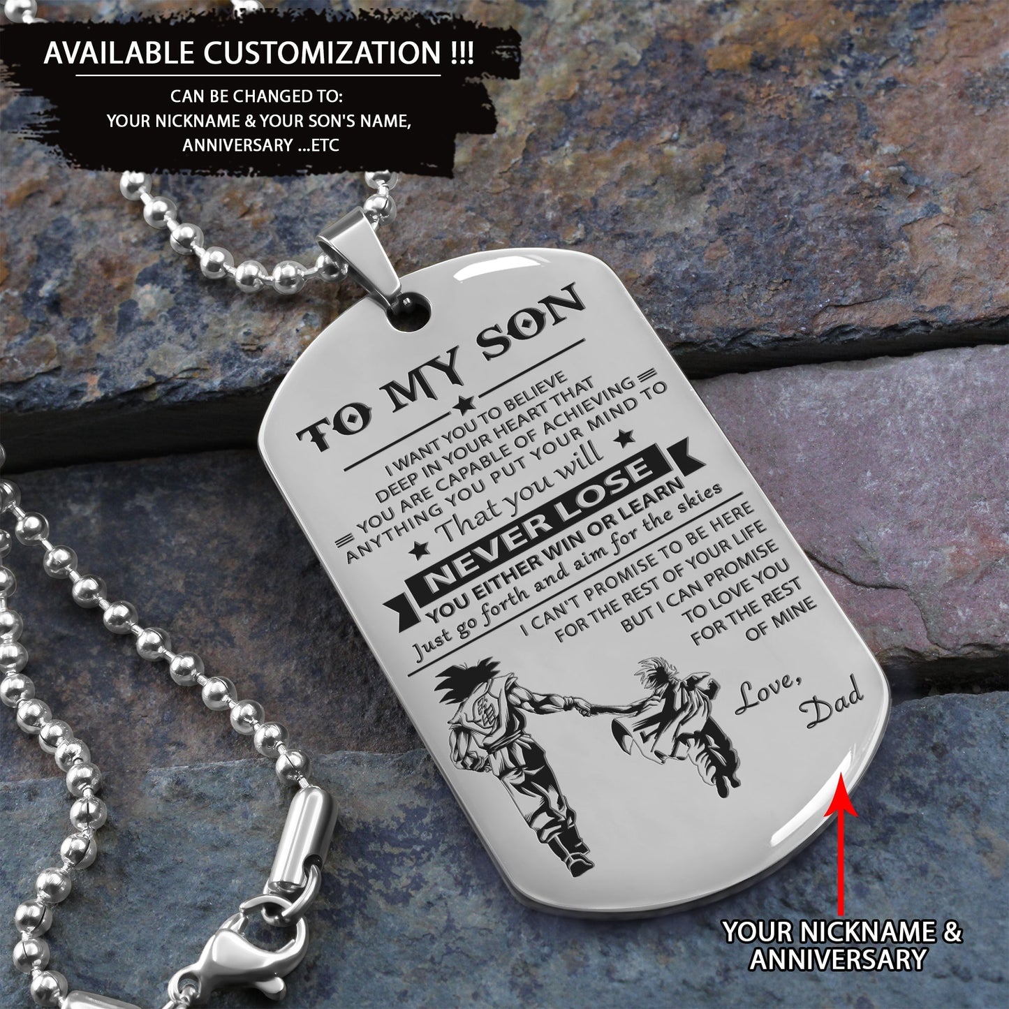 customizable engraved black dog tag dad to son never lose