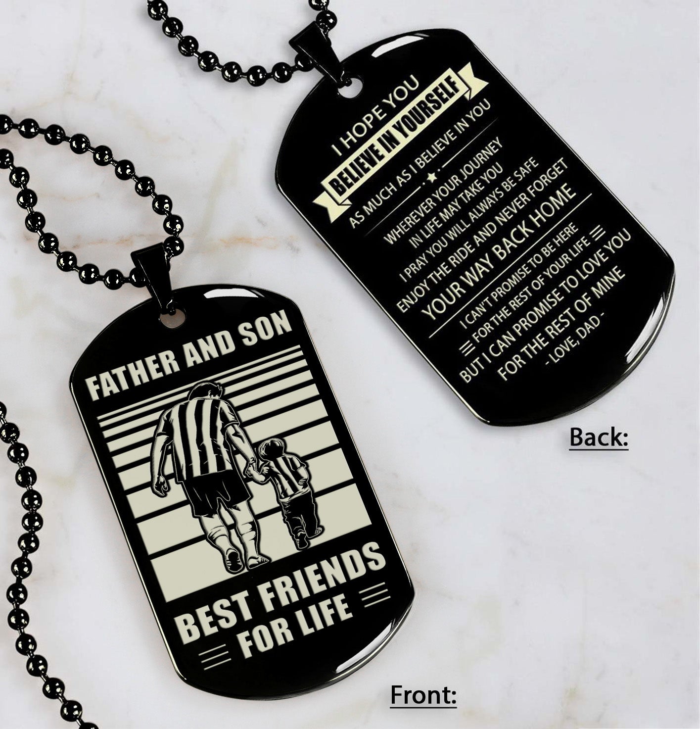 soccer any personalized double sided dog tag father and son best friends for life - message on the back side