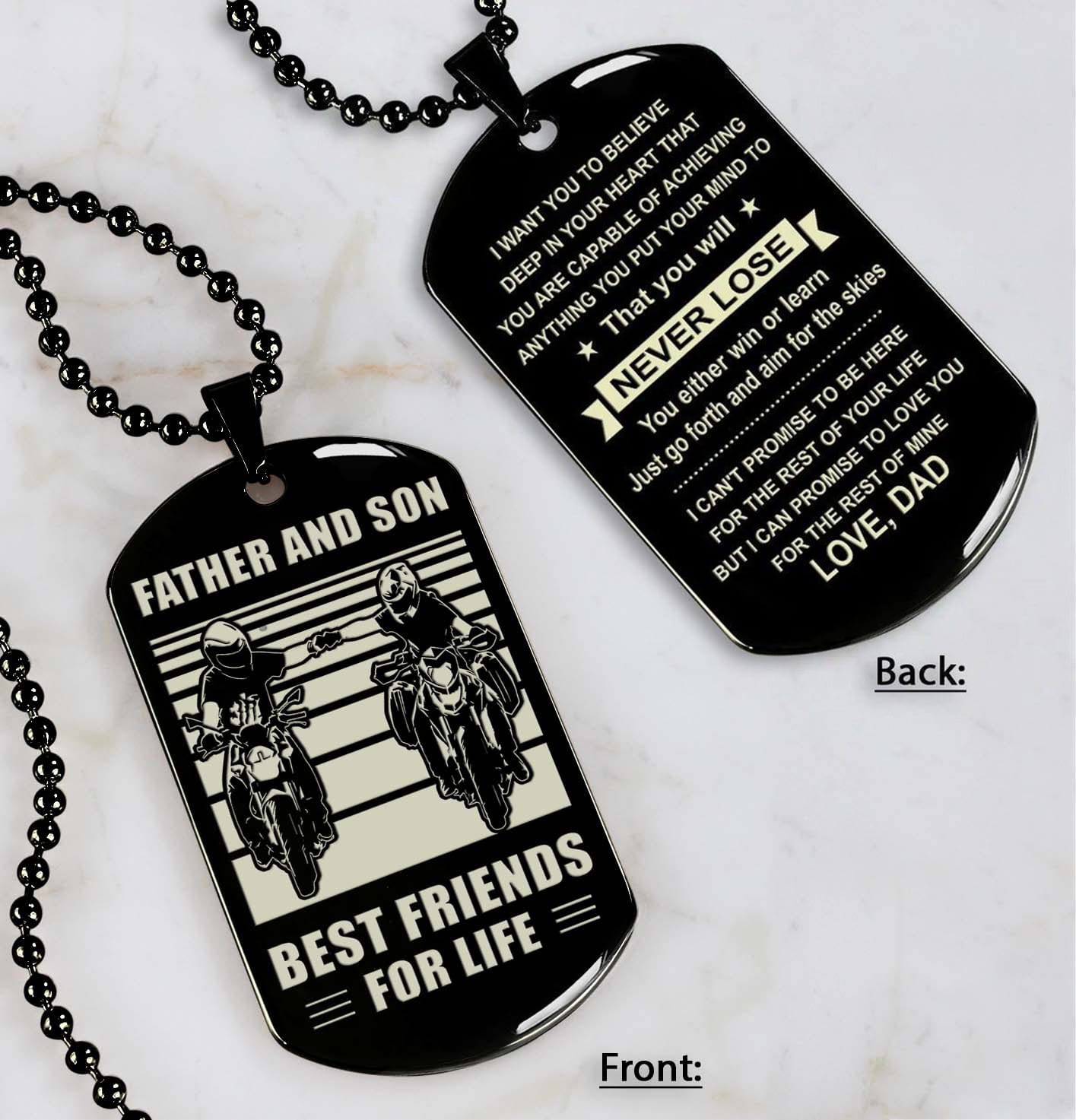 soldier black version be strong-personalized double sided dog tag father and son best friends for life - message on the back side