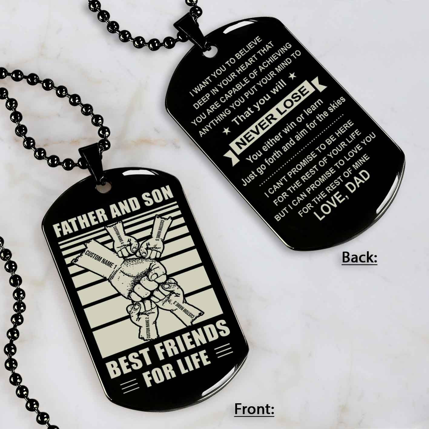 family fist bump team 5 personalized double sided dog tag father  and son best friends for life - message on the back side