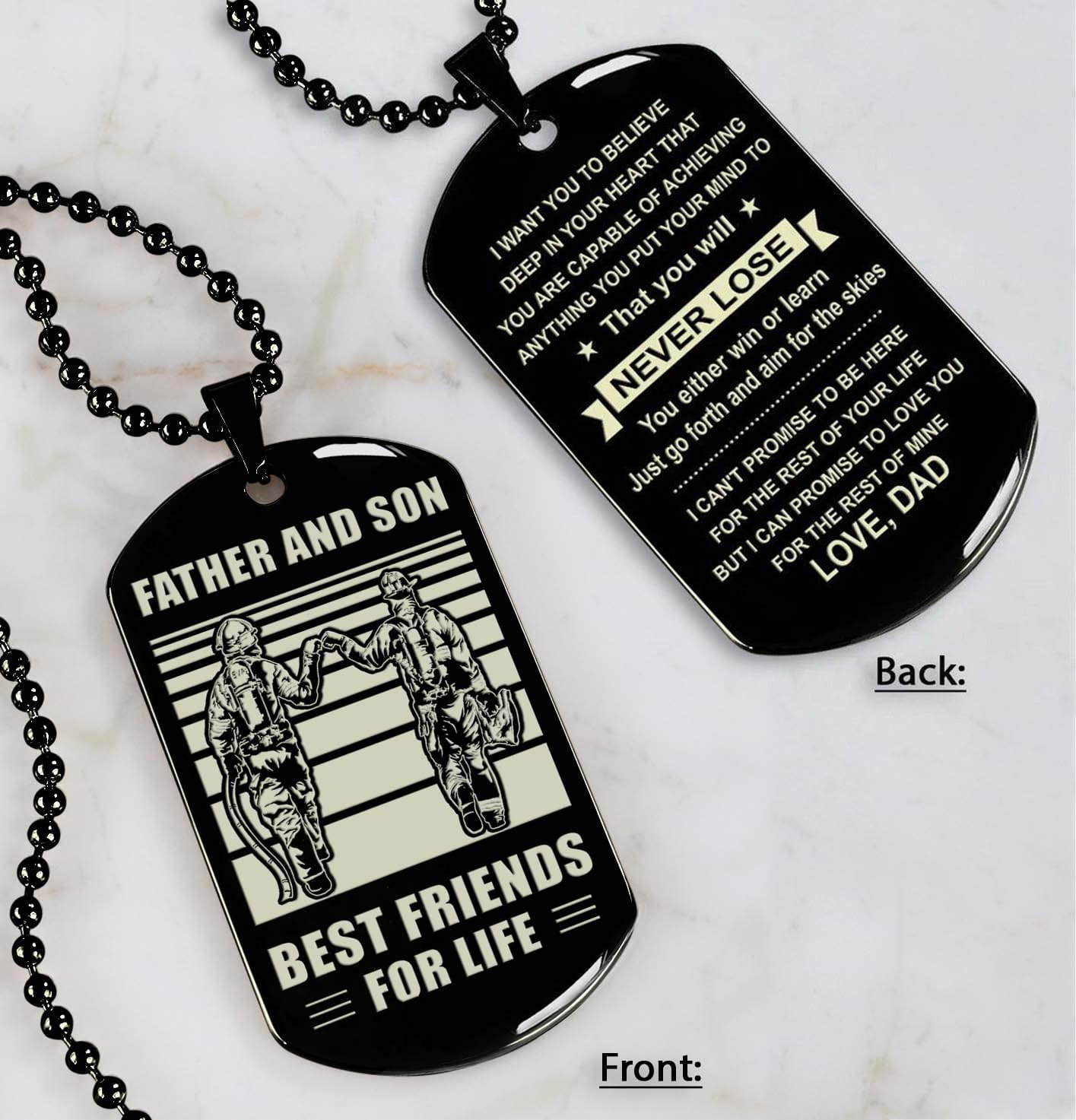 soldier black version be strong-personalized double sided dog tag father and son best friends for life - message on the back side