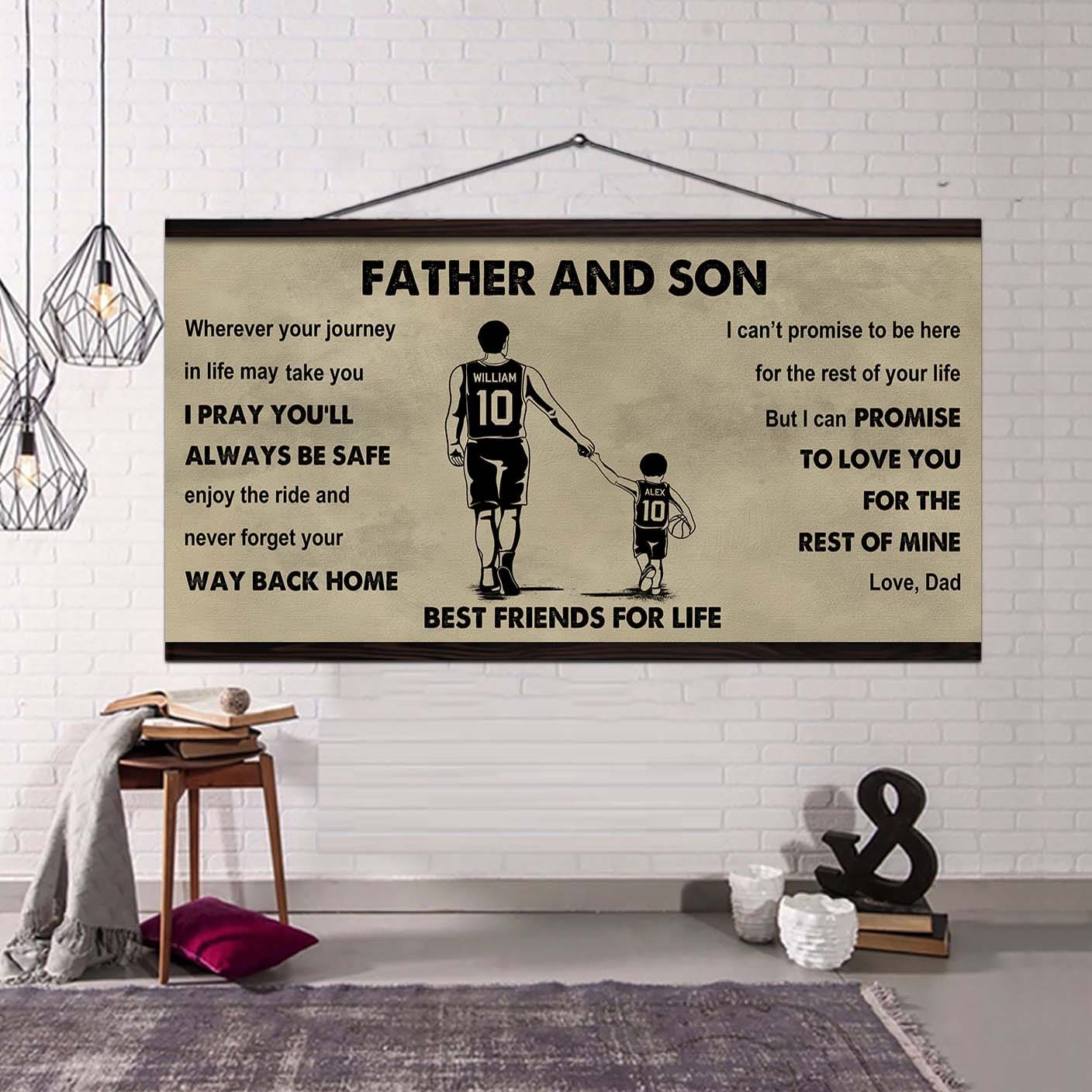 sport-family father and son best friends for life - ver 2 never forget your way back home poster canvas gift for son from father