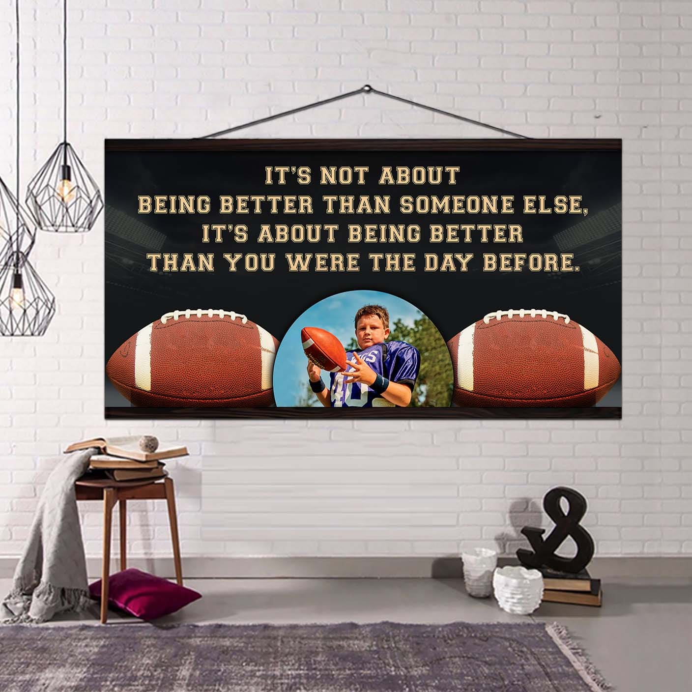 personalized photo soocer canvas it is not about being better than someone else it's about being better than you were the day before