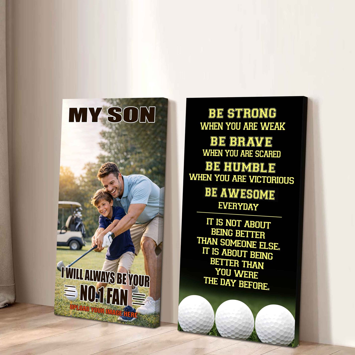 Baseball- My Son Be Strong When You Are Weak Be Awesome Everyday Set 2 Canvas Wall Art From Dad To Son