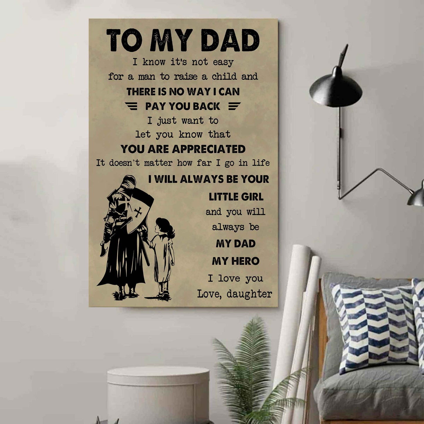 family poster canvas to my dad i know it's not easy to raise a child i will always be your little girl gift from daughter to dad