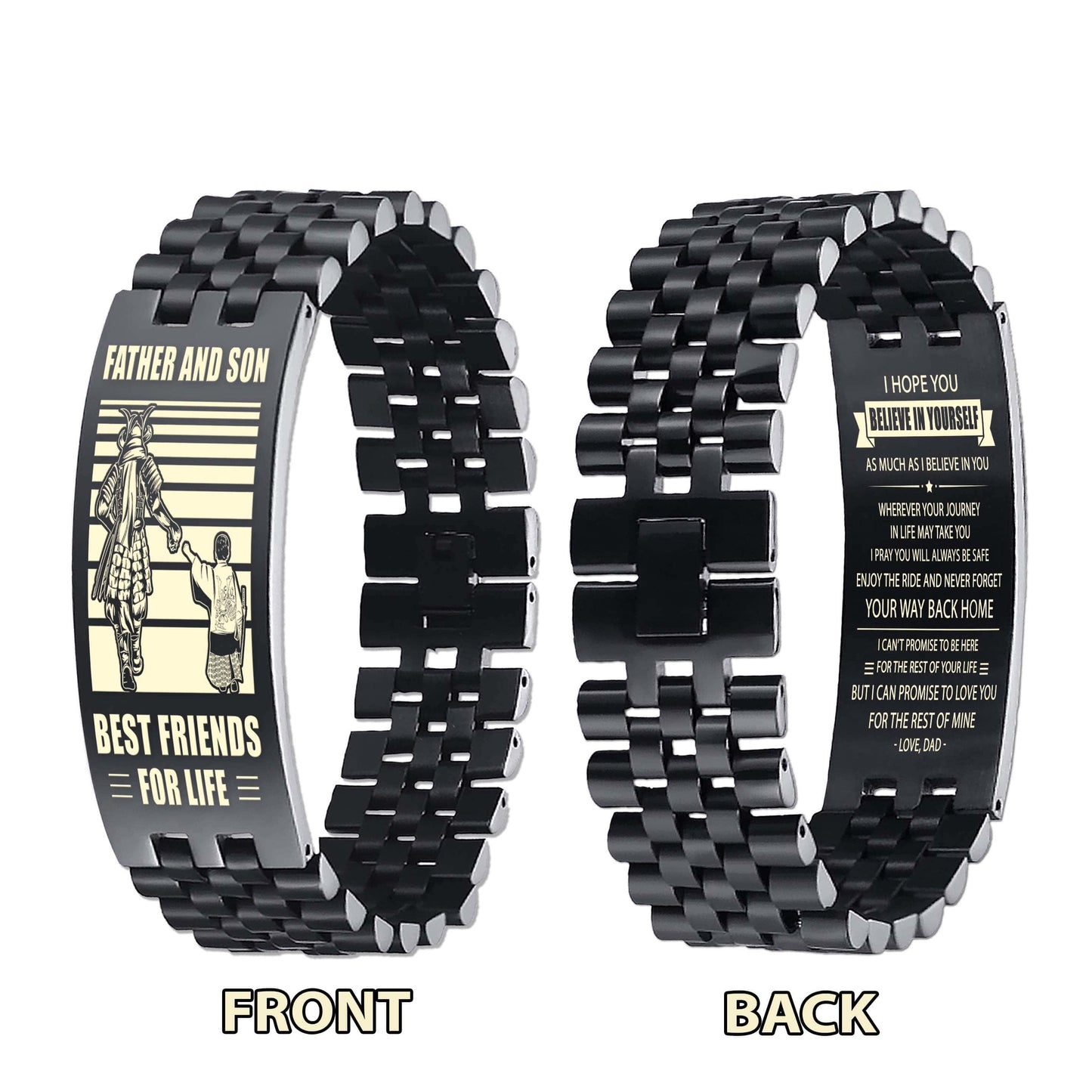 be strong spartan personalized double sided bracelet father and son best friends for life - message on the back side