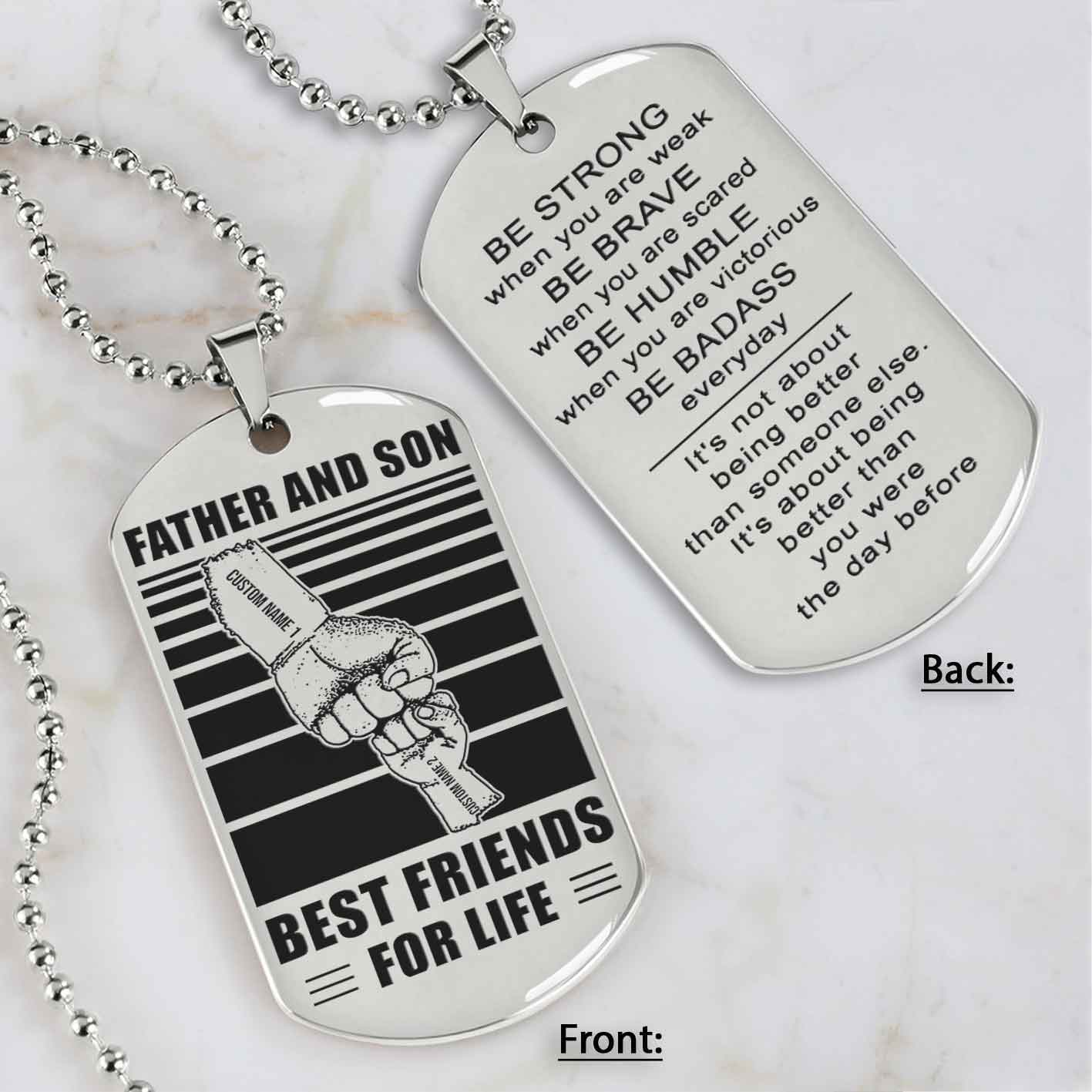 family fist bump team 2 personalized double sided dog tag father  and son best friends for life - message on the back side