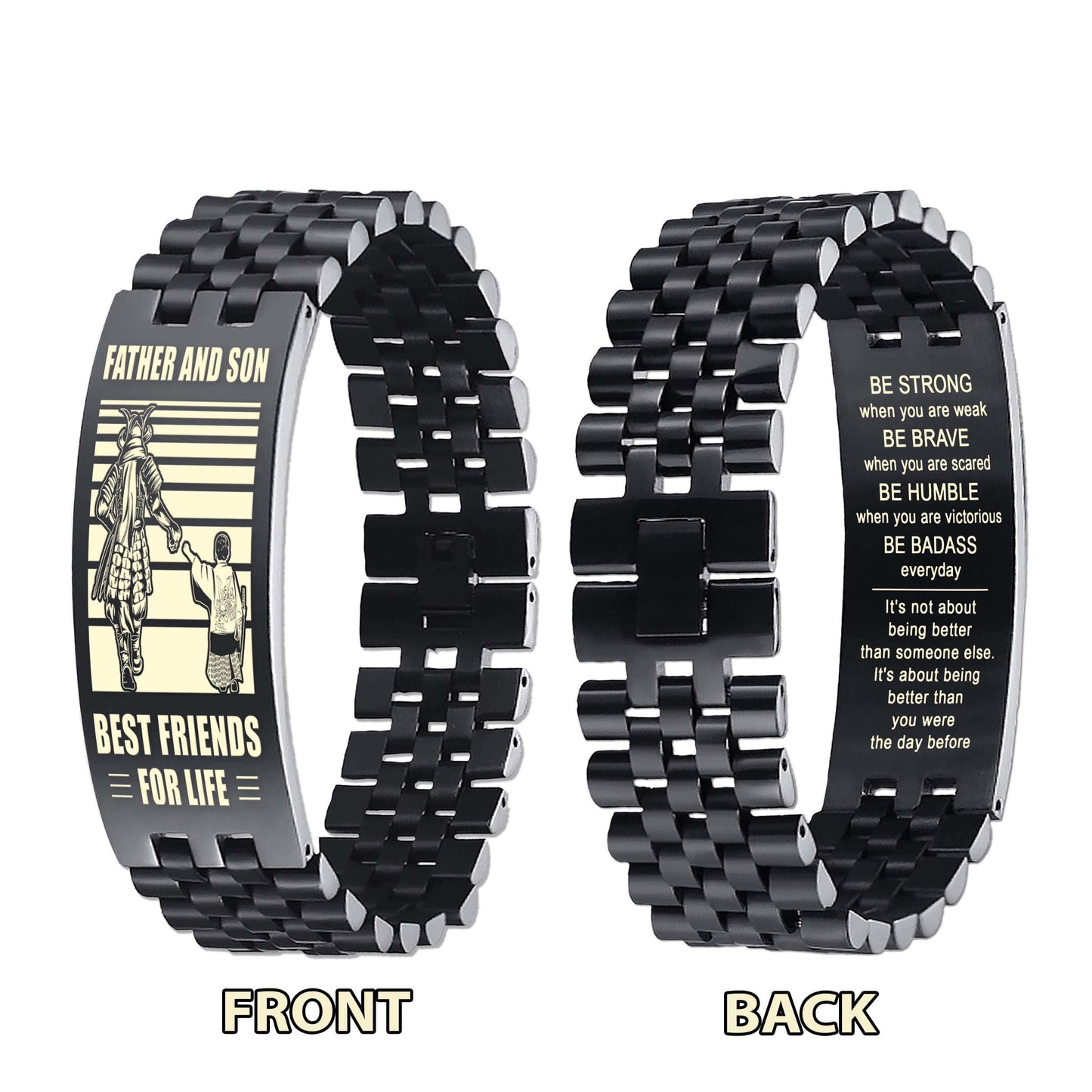 be strong samurai personalized double sided bracelet father and son best friends for life - message on the back side