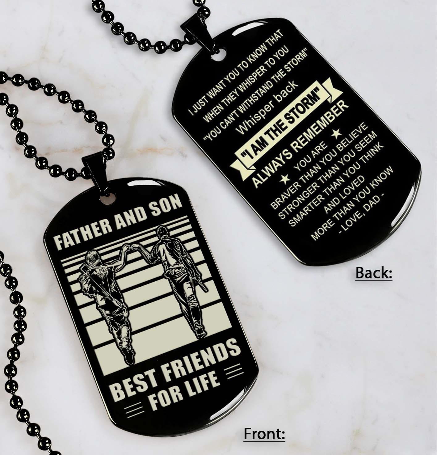 personalized double sided dog tag father and son best friends for life - message on the back side