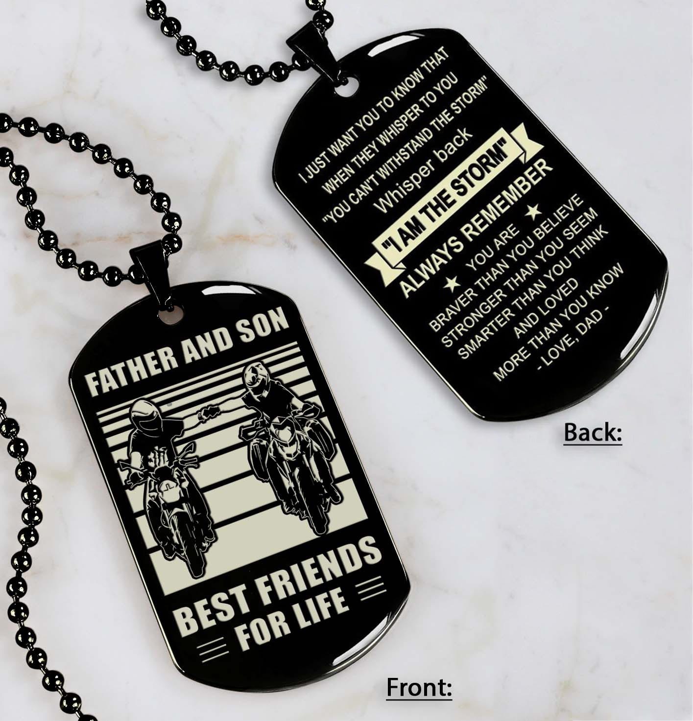 soldier black version be strong-personalized double sided dog tag father and son best friends for life - message on the back side