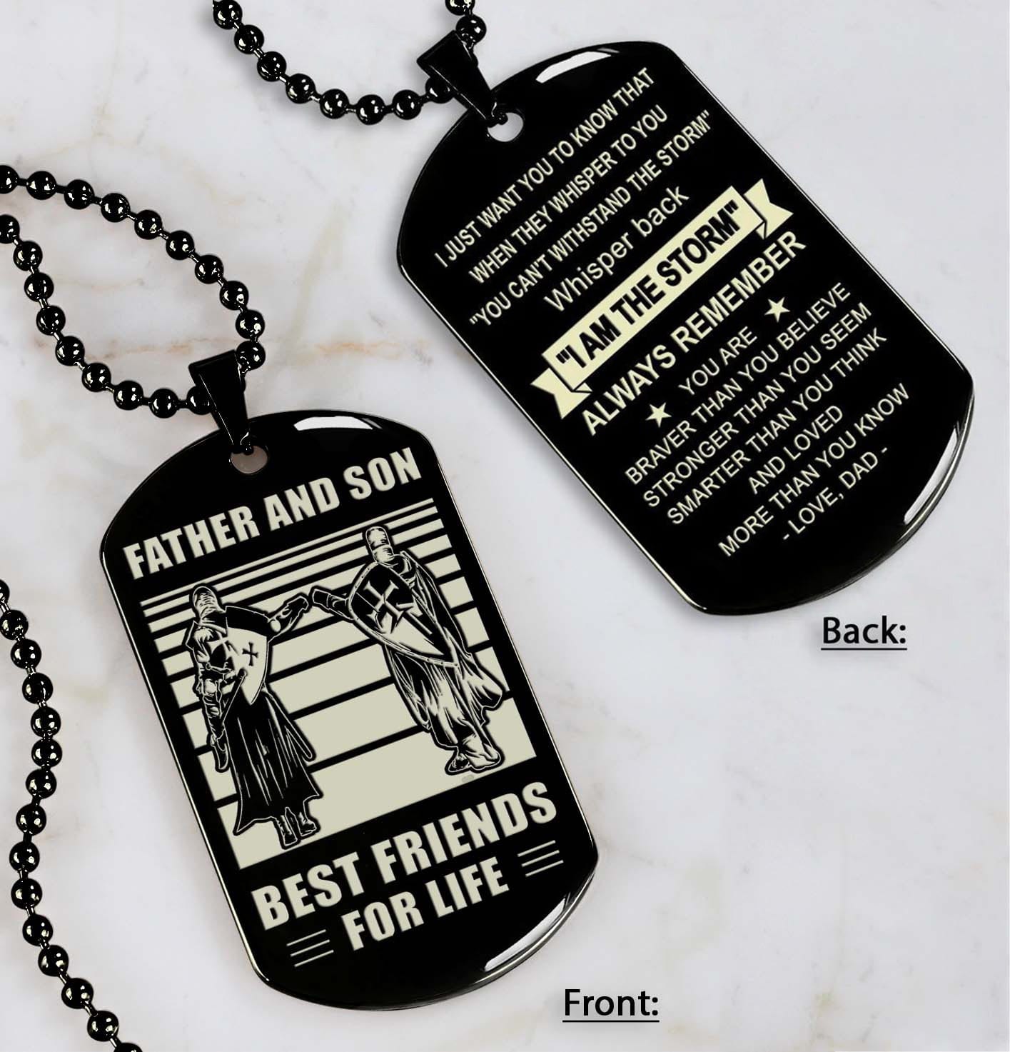 personalized double sided dog tag father and son best friends for life - message on the back side