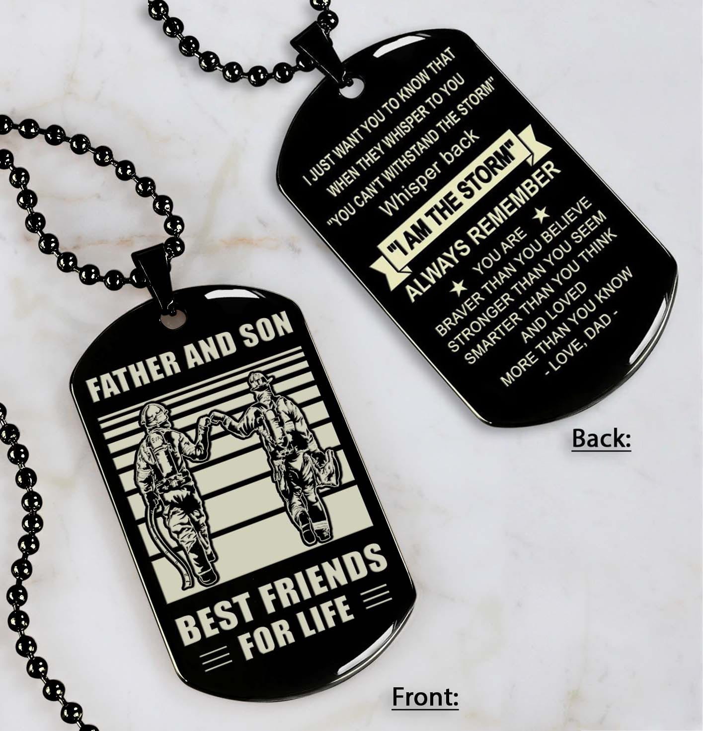 personalized double sided dog tag father and son best friends for life - message on the back side