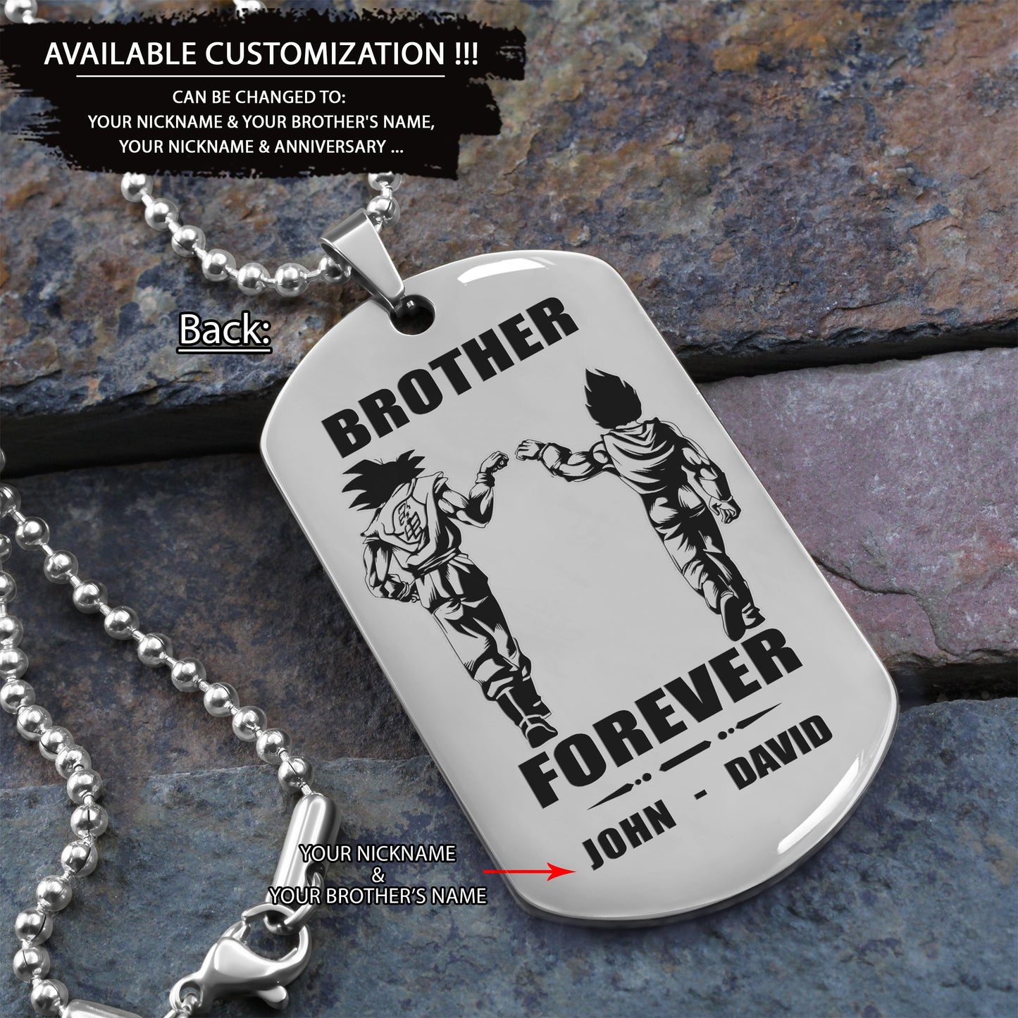 customizable engraved black dog tag double sided gift from brother, brother forever