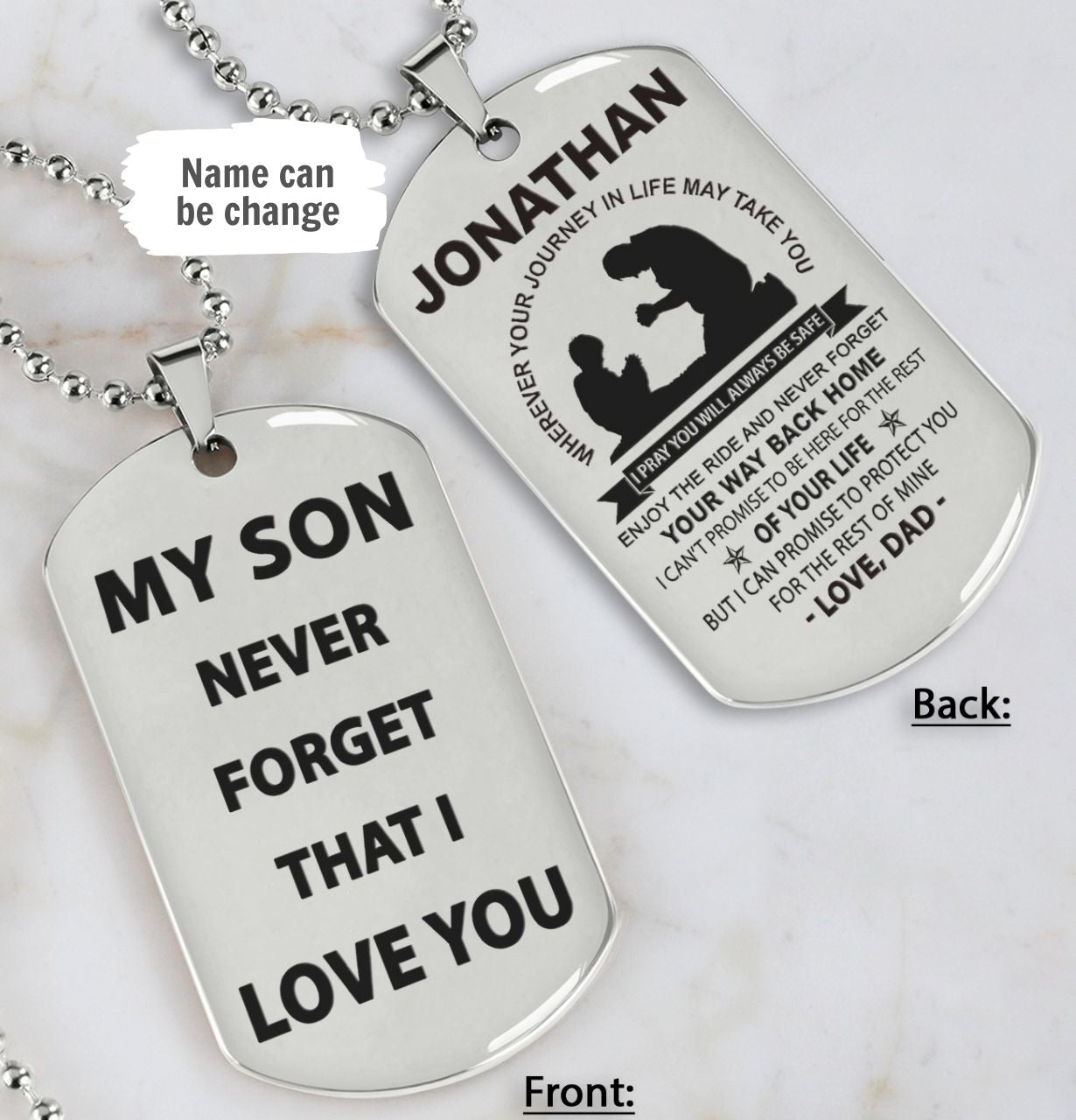 family double sided dog tag from dad to son