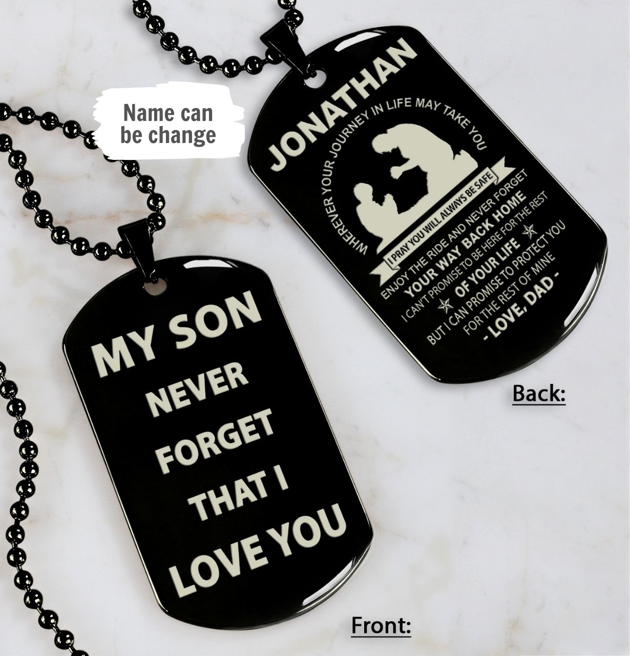 family double sided dog tag from dad to son