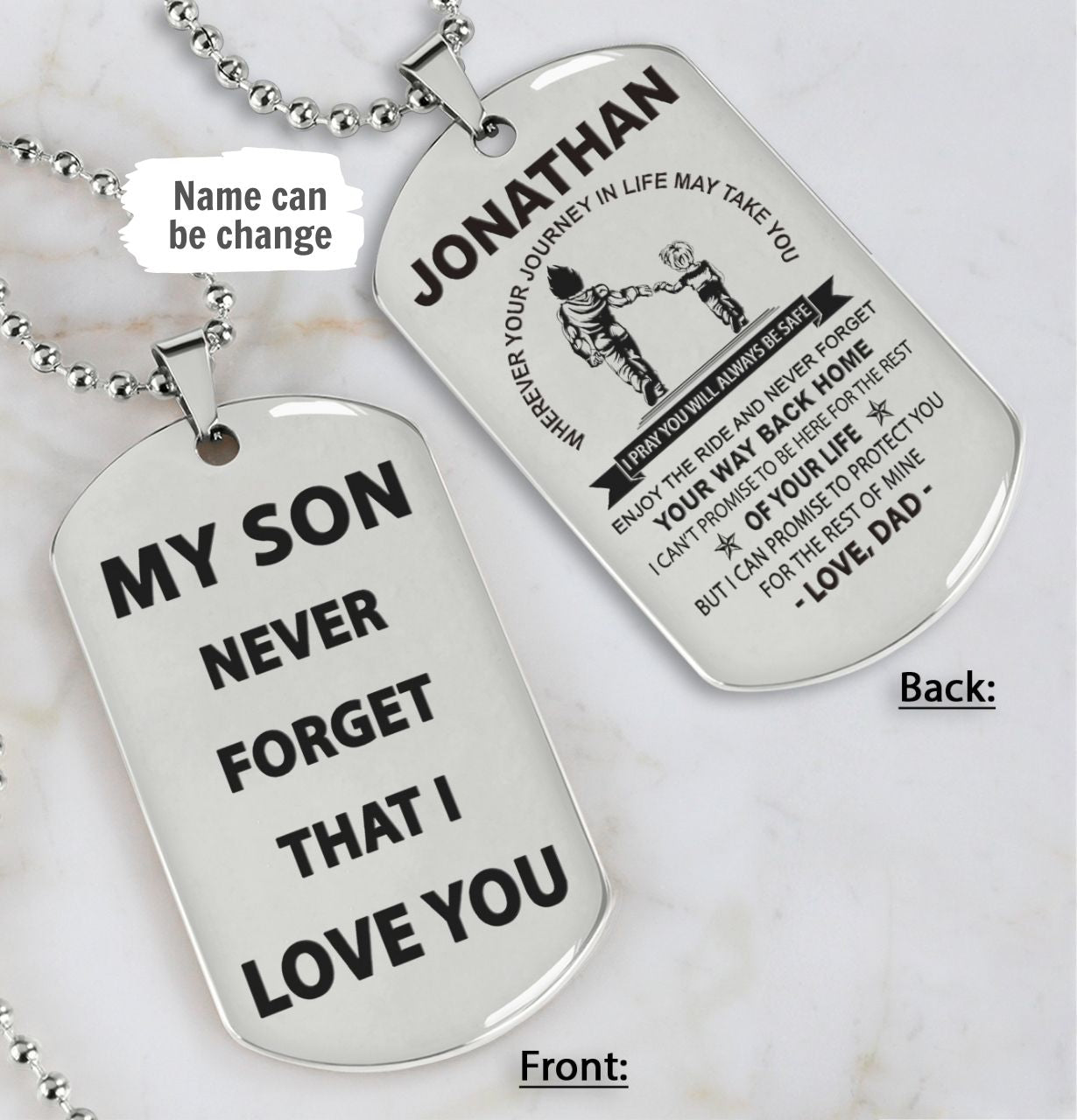 family double sided dog tag from dad to son