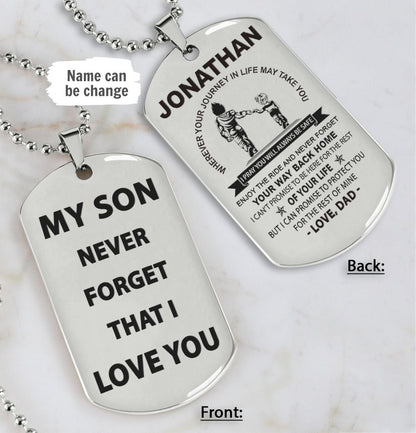 Family double sided dog tag from dad to son