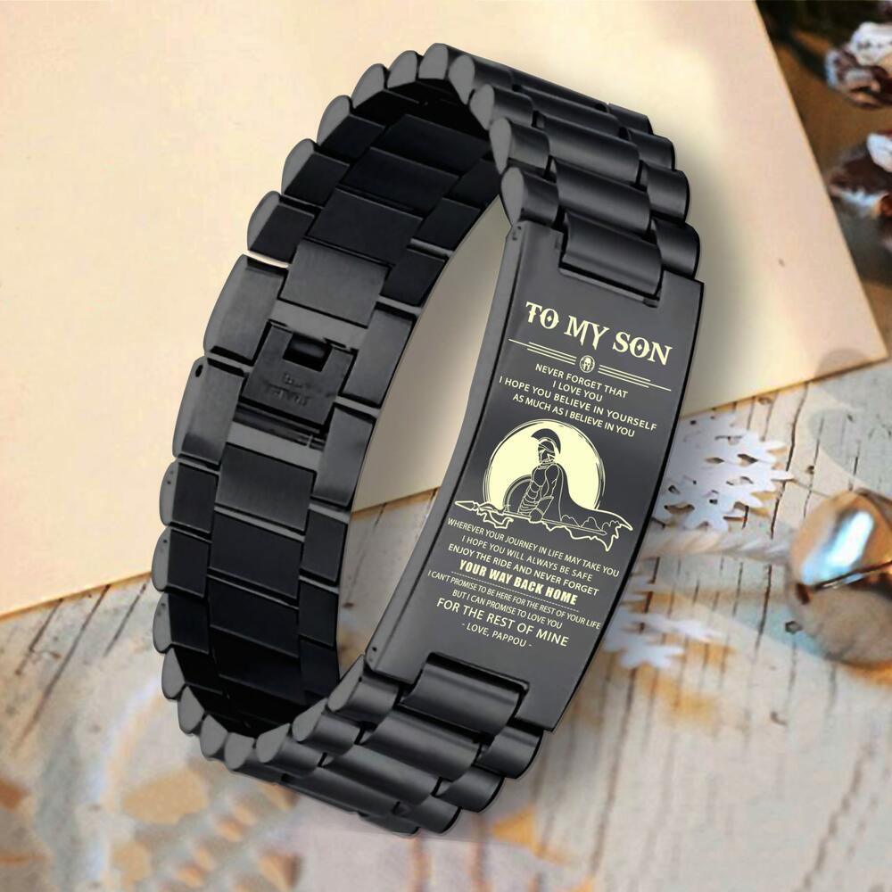 spartan engraved bracelet dad mom to son, your way back home