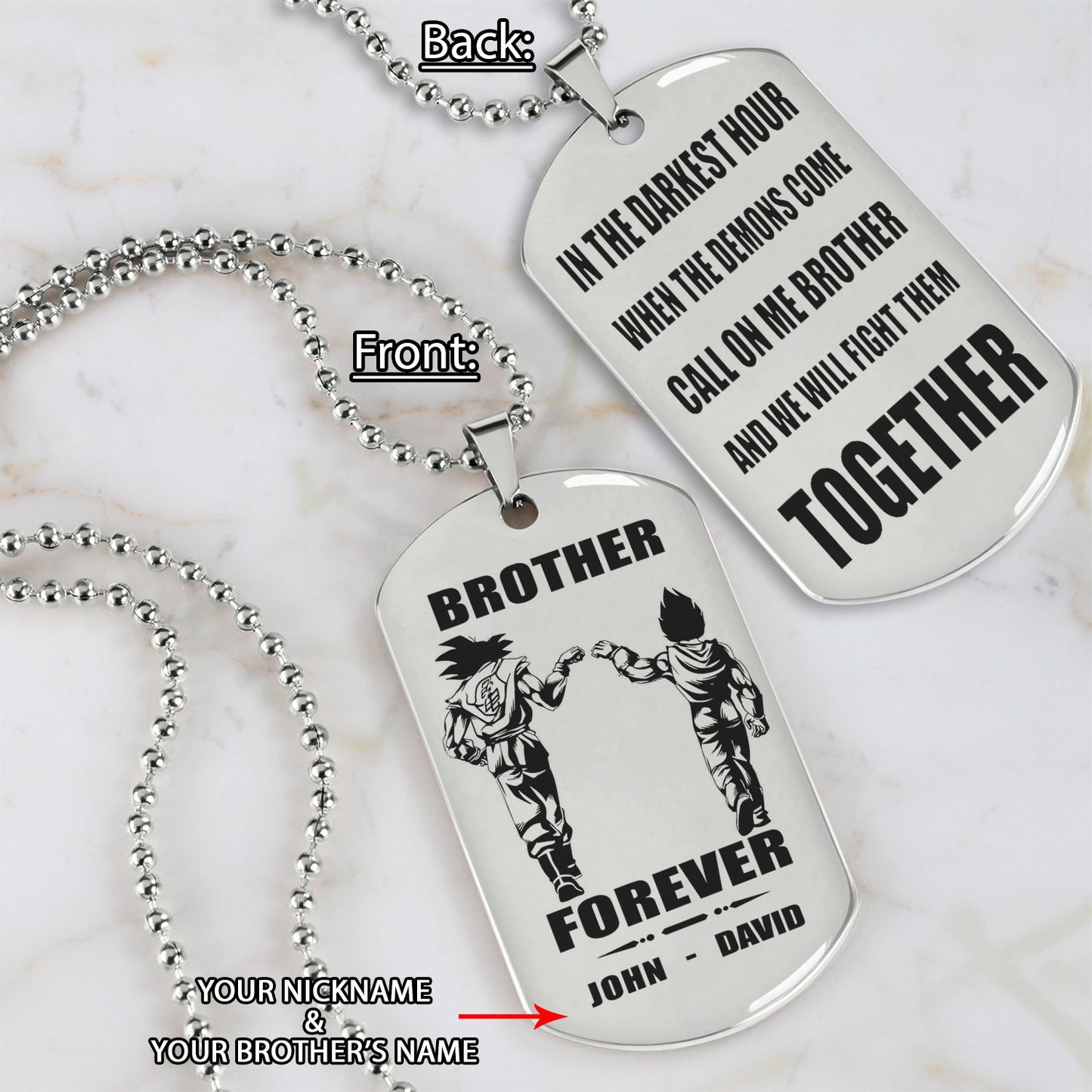 biker customizable engraved black dog tag double sided gift from brother, brother forever