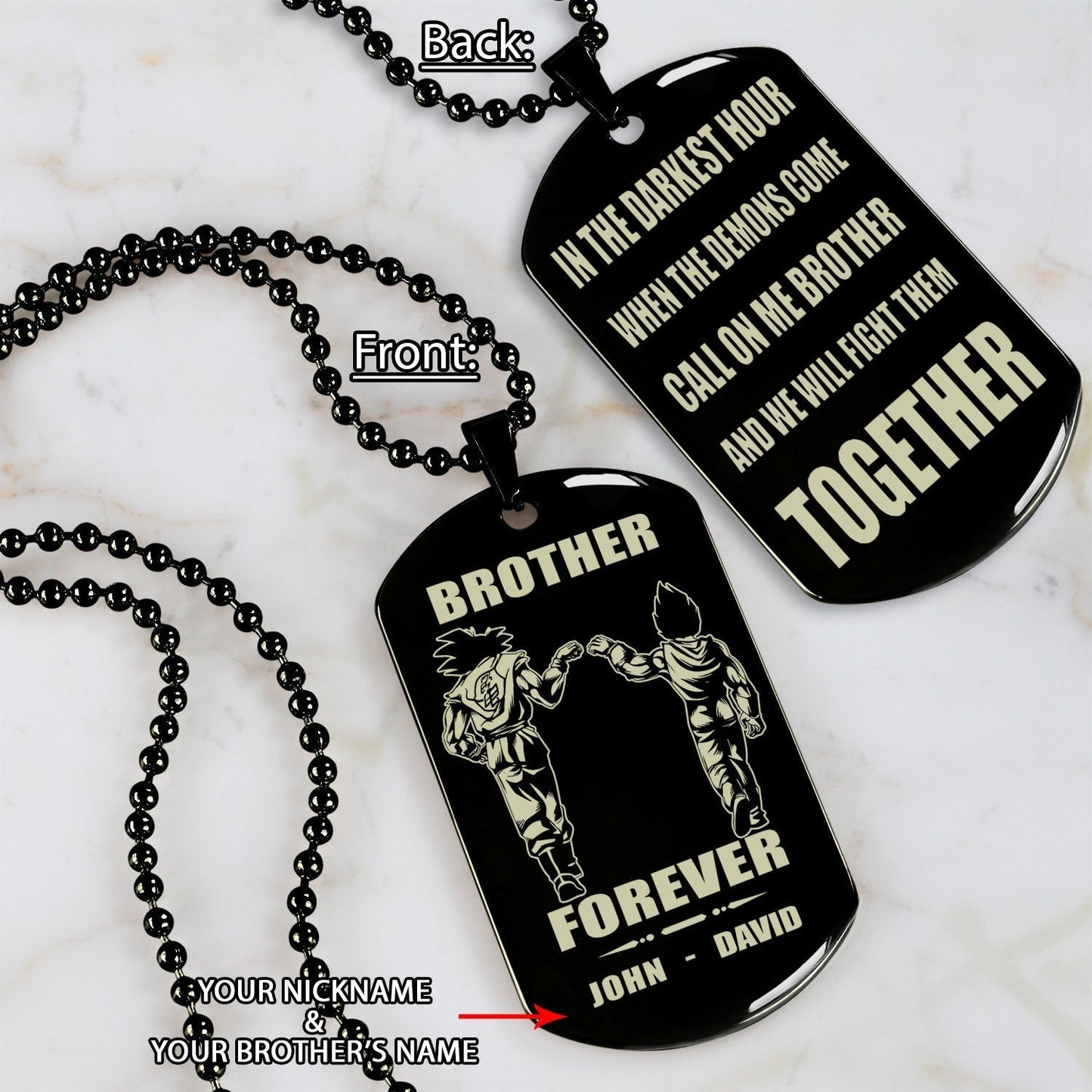 customizable engraved black dog tag double sided gift from brother, brother forever