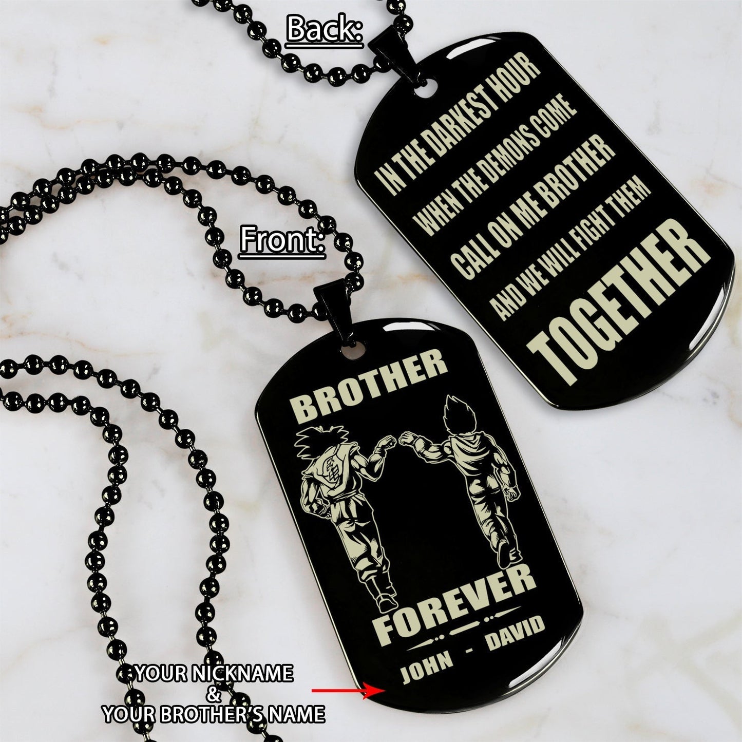 op engraved double sided dog tag gift from brother, in the darkest hour, when the demons come call on me brother and we will fight them together, brother forever