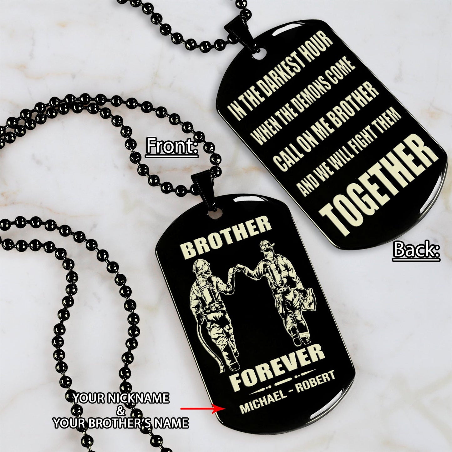 firefighter call on me brother engraved dog tag double sided. gift for brothers