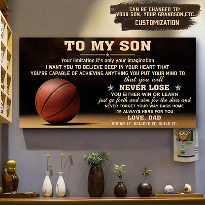 Customizable basketball poster – dad to son – never lose