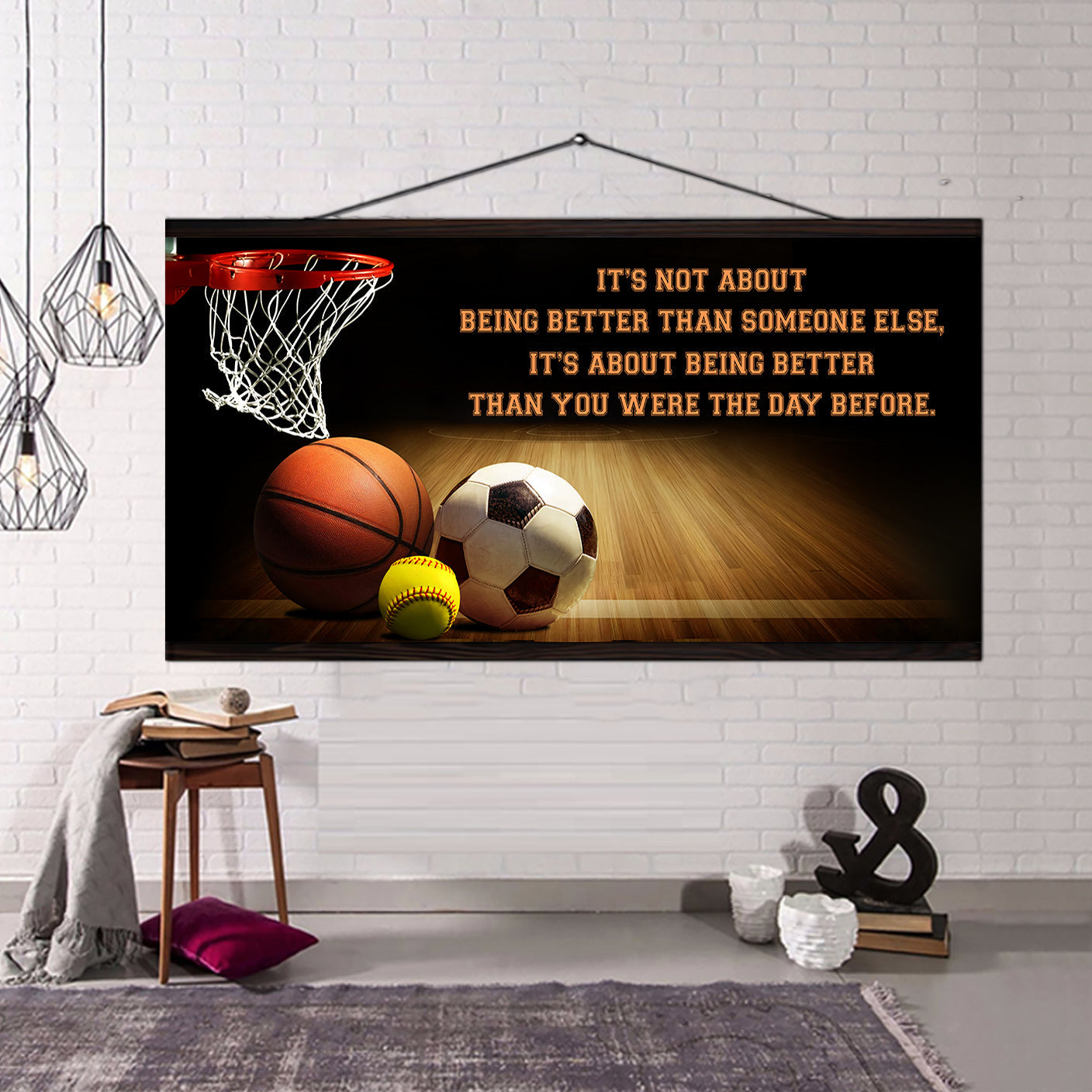 customizable basketball, soccer, softball poster canvas- it's not about being better than someone else