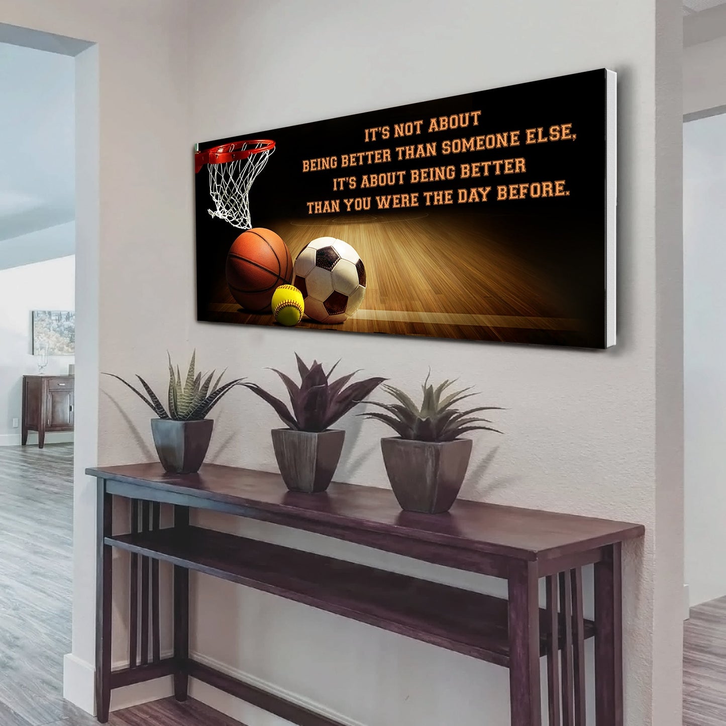 customizable basketball, soccer, softball poster canvas- it's not about being better than someone else