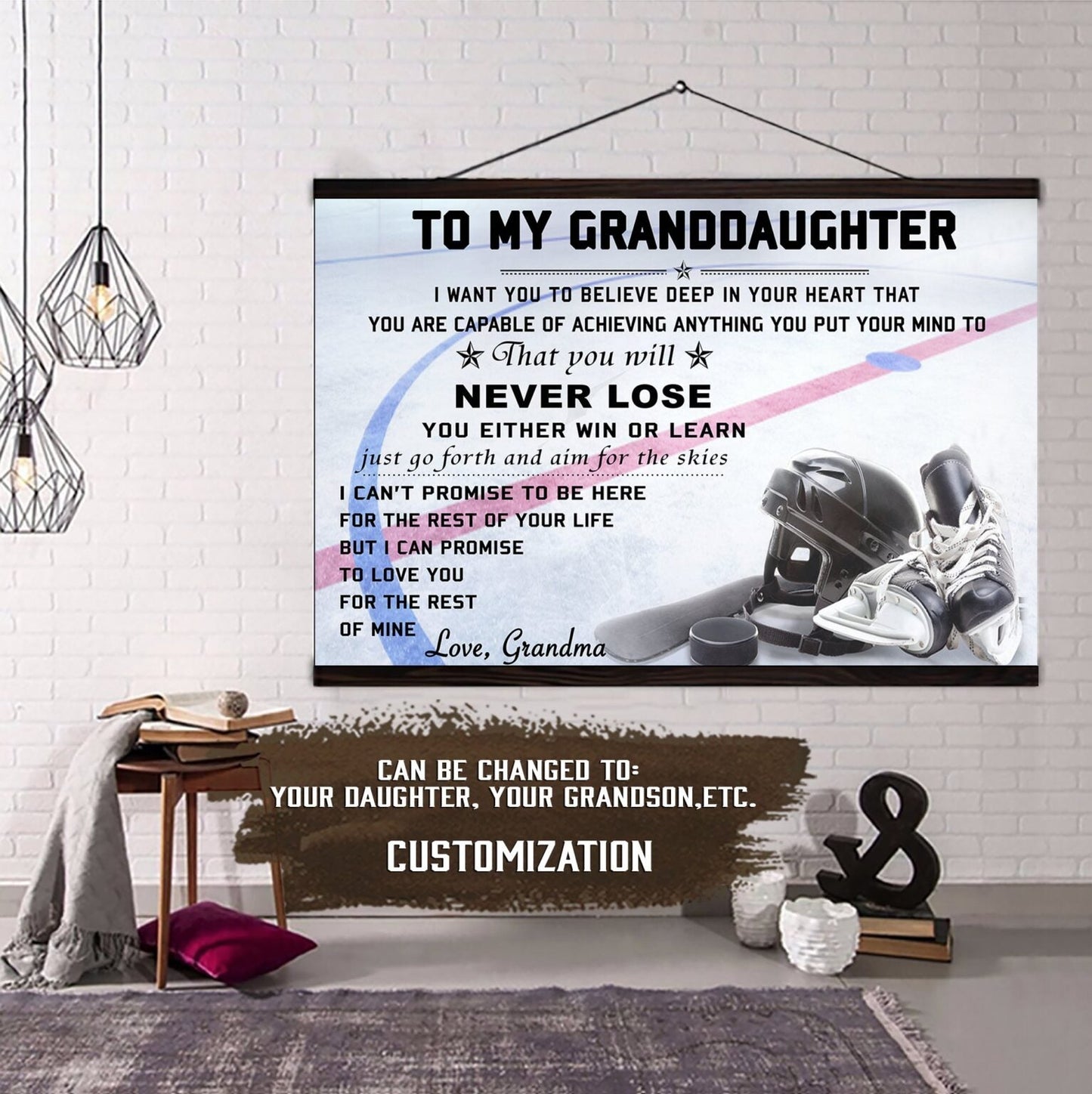 customizable hockey poster canvas - you will never lose you either win or learn i can promise to love you for the rest of mine