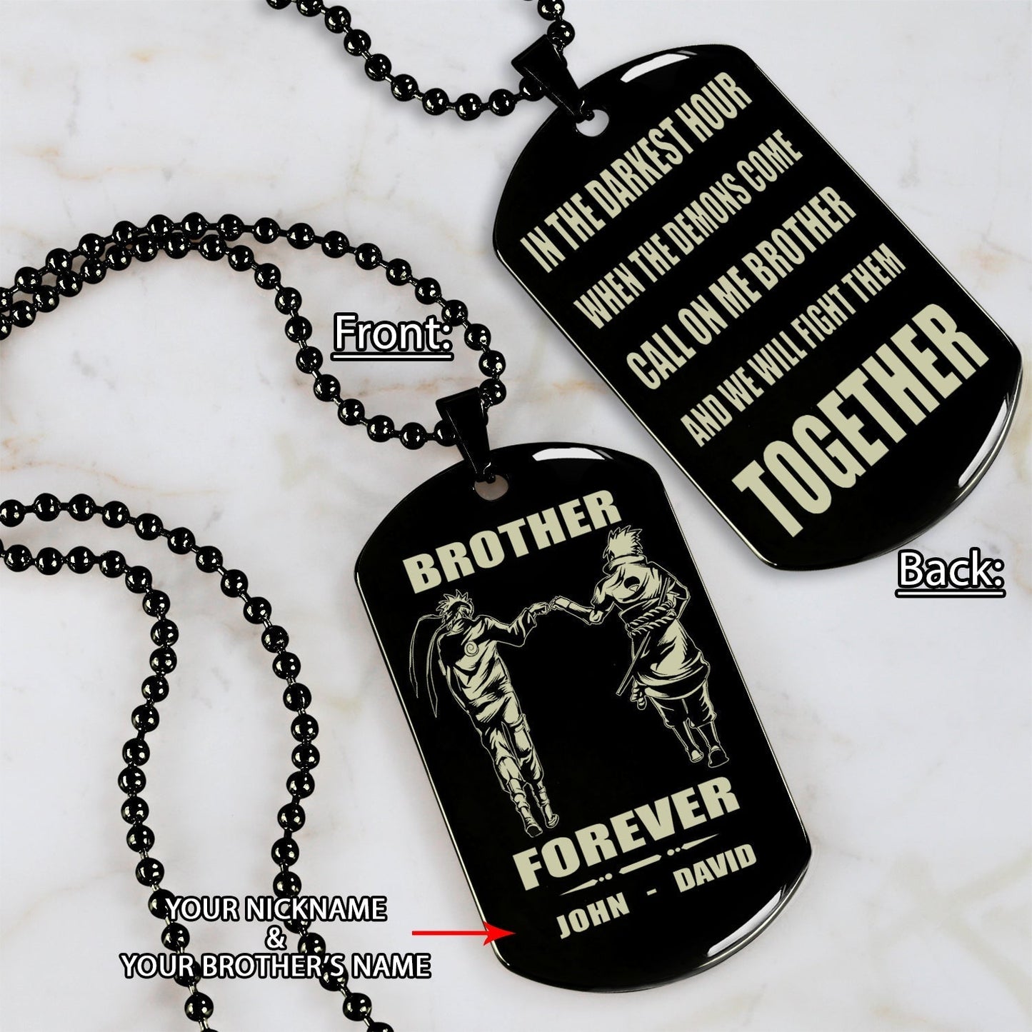 customizable engraved black dog tag double sided gift from brother, brother forever