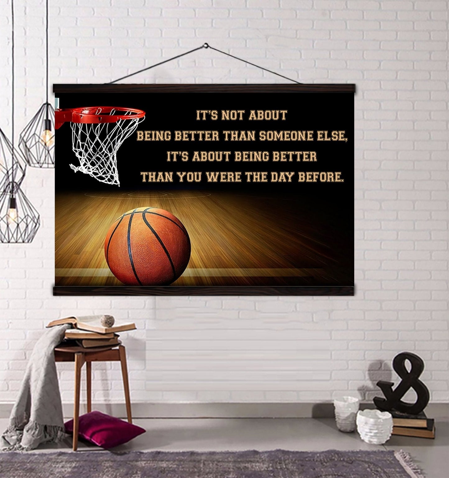 basketball v3 customizable poster canvas - it is not about better than someone else, it is about being better than you were the day before