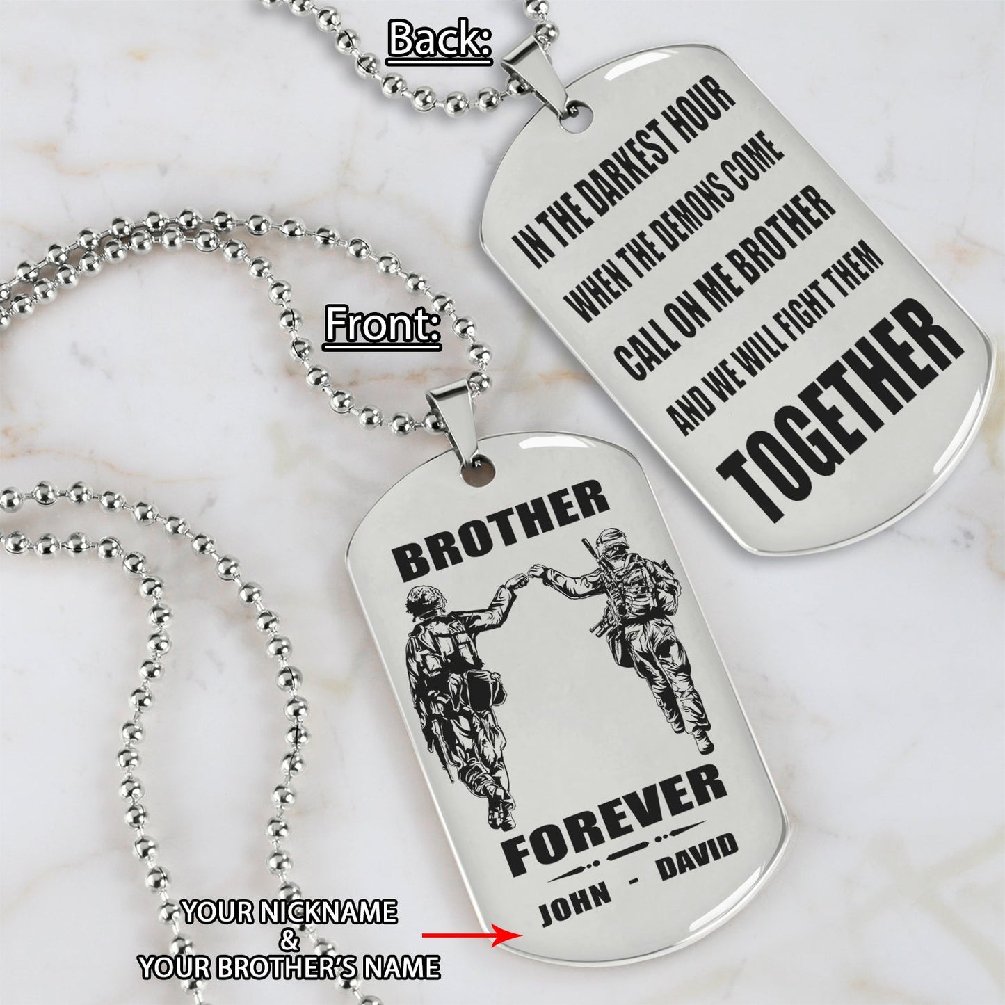 biker customizable engraved black dog tag double sided gift from brother, brother forever