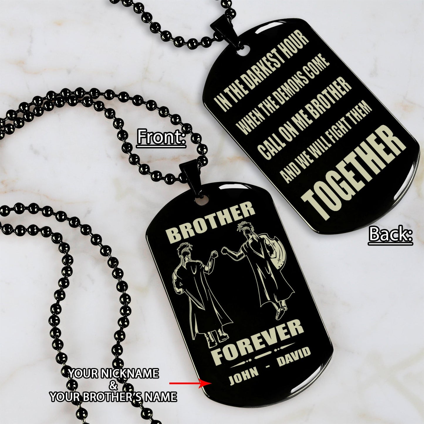 soldier customizable engraved black dog tag double sided gift from brother, brother forever