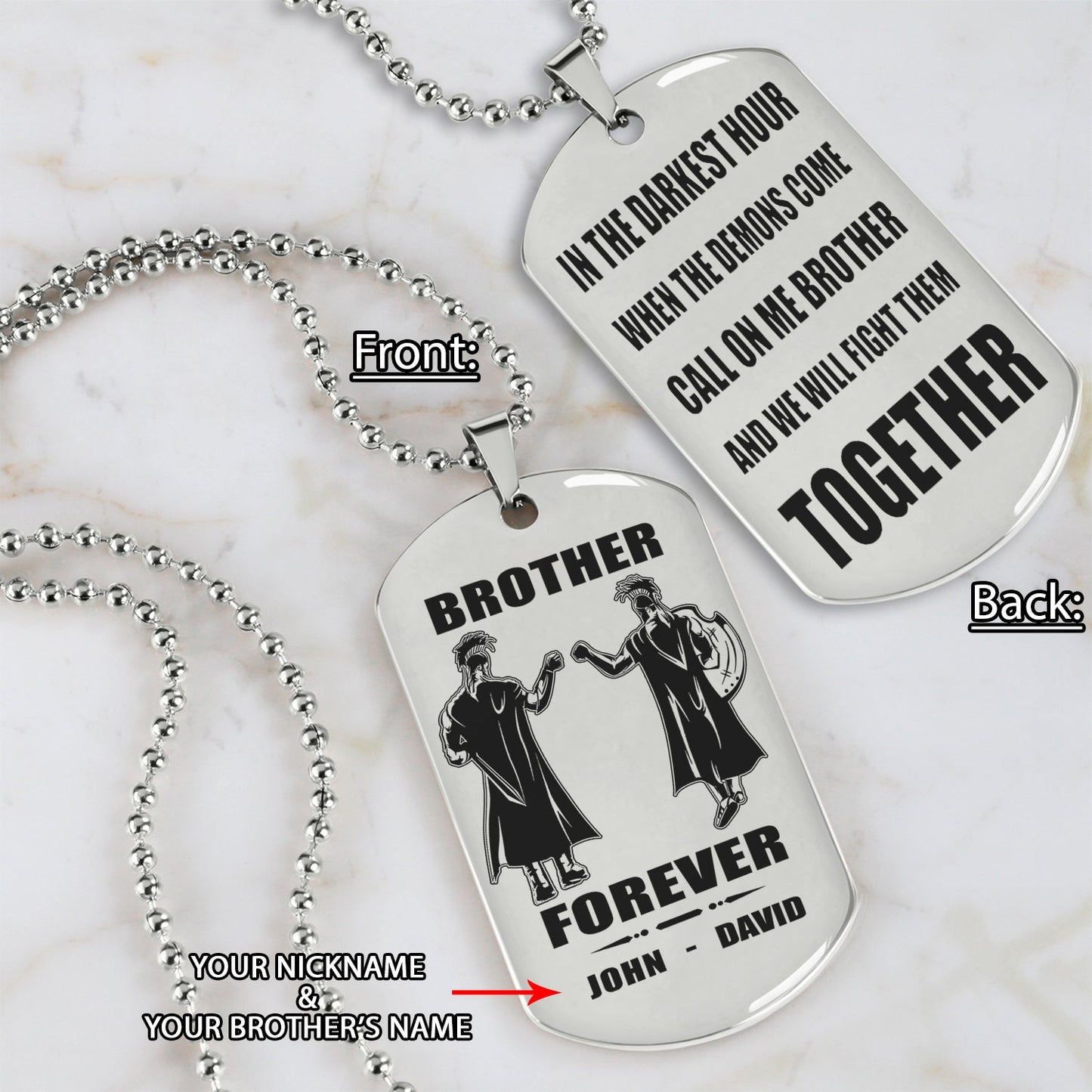 biker call on me brother engraved  dog tag double sided. gift for brothers