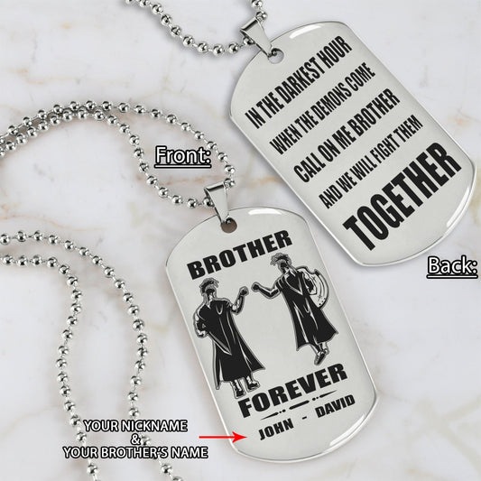 Spartan Call on me brother engraved white dog tag double sided. gift for brothers