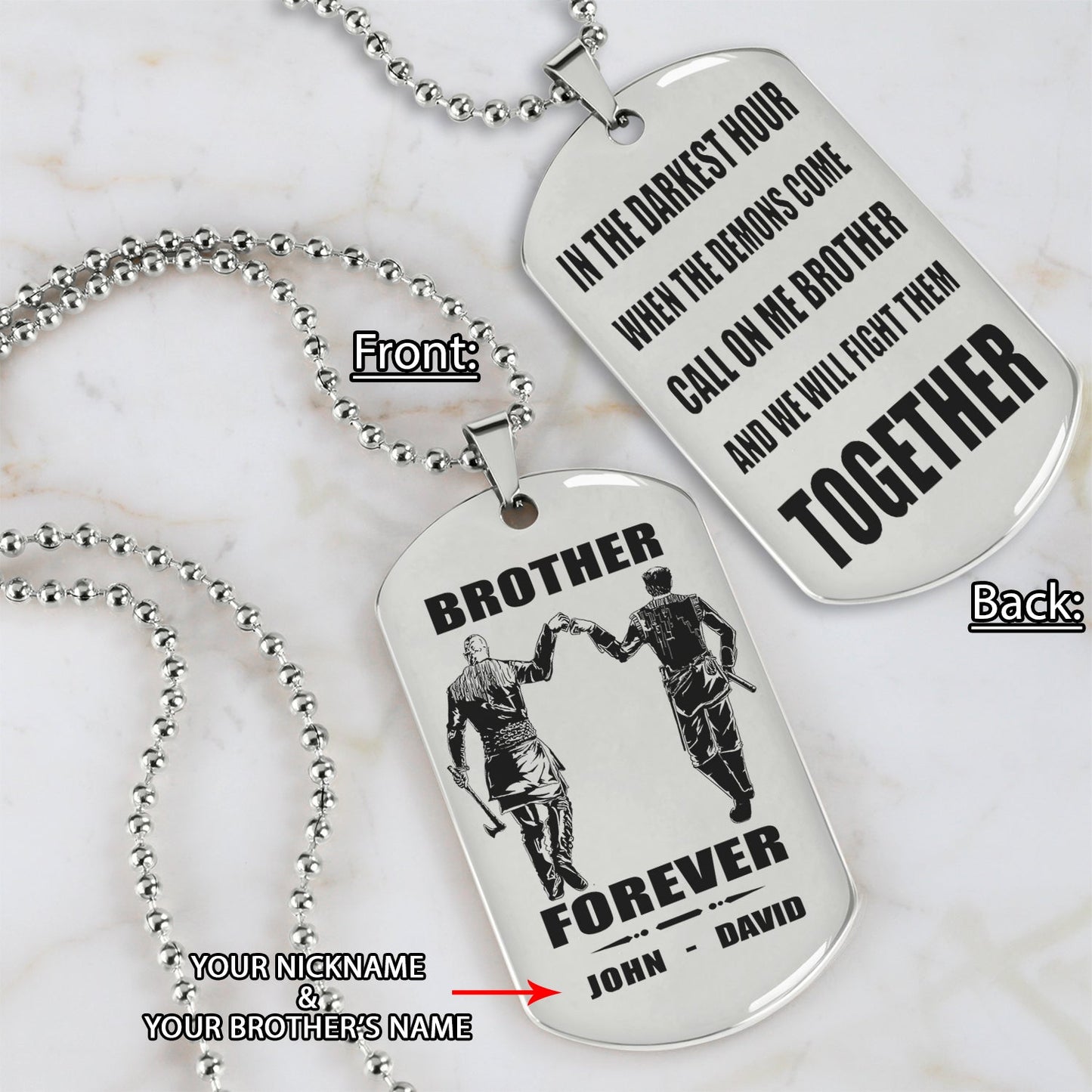 spartan customizable engraved black dog tag double sided gift from brother, brother forever