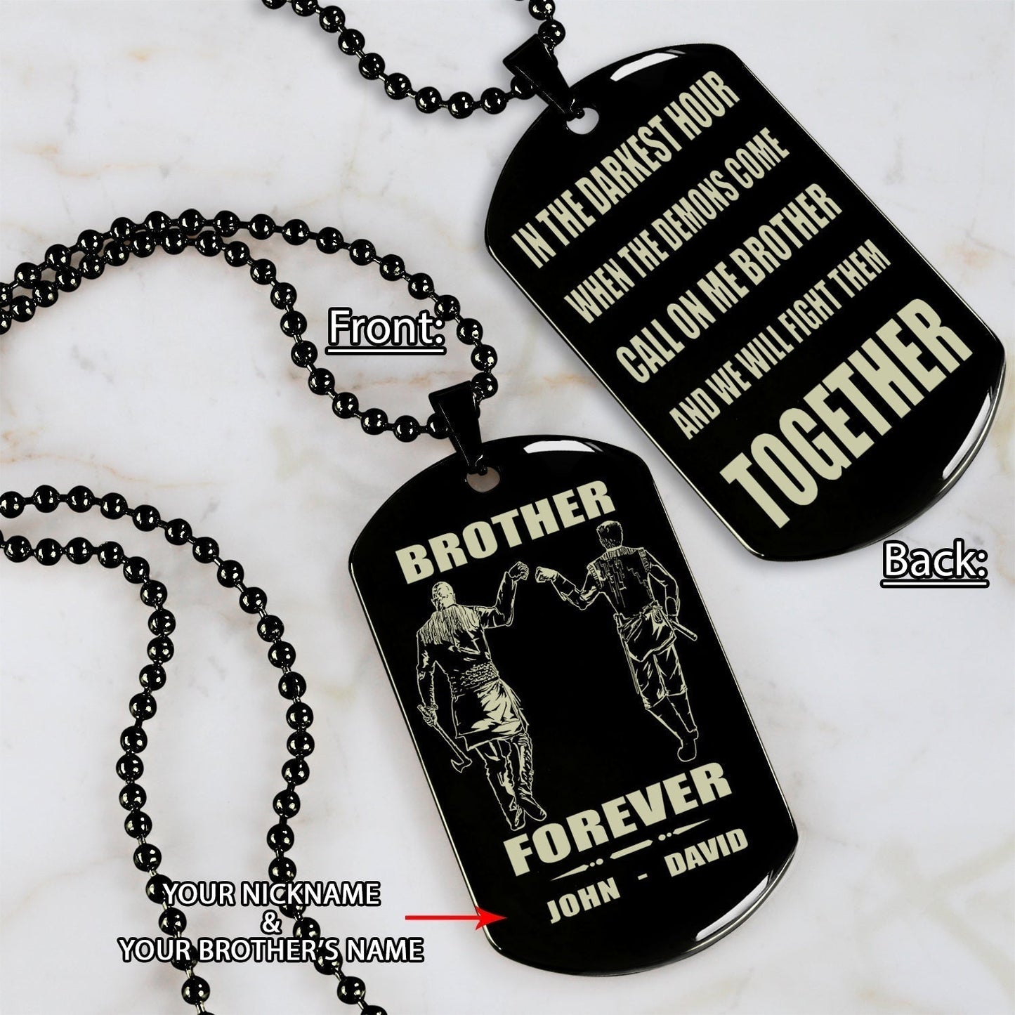 biker call on me brother engraved  dog tag double sided. gift for brothers