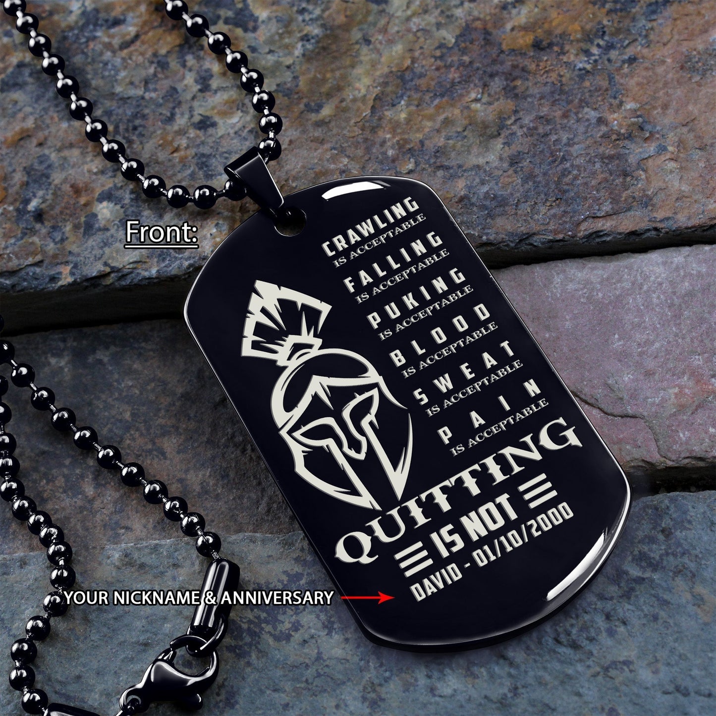 spartan quitting is not - i dont strop when i m tired - i stop when i am done- warrior black dog tag double side