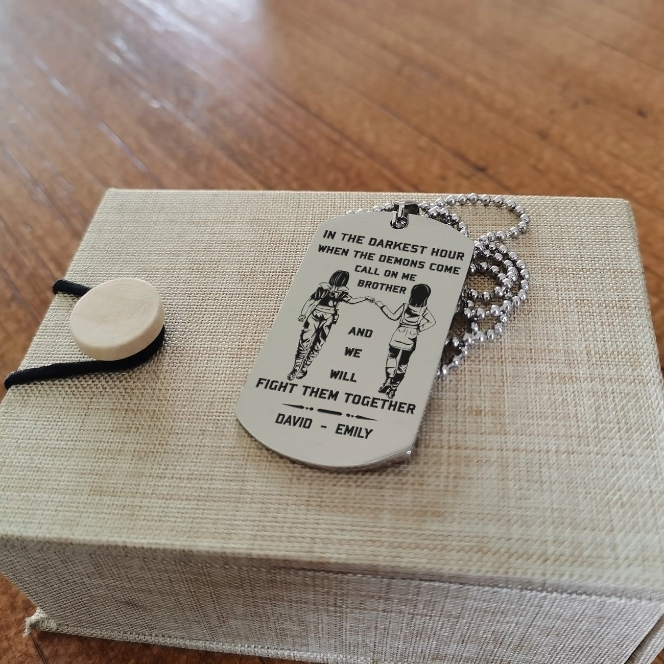 customizable engraved black dog tag double sided gift from brother, brother forever