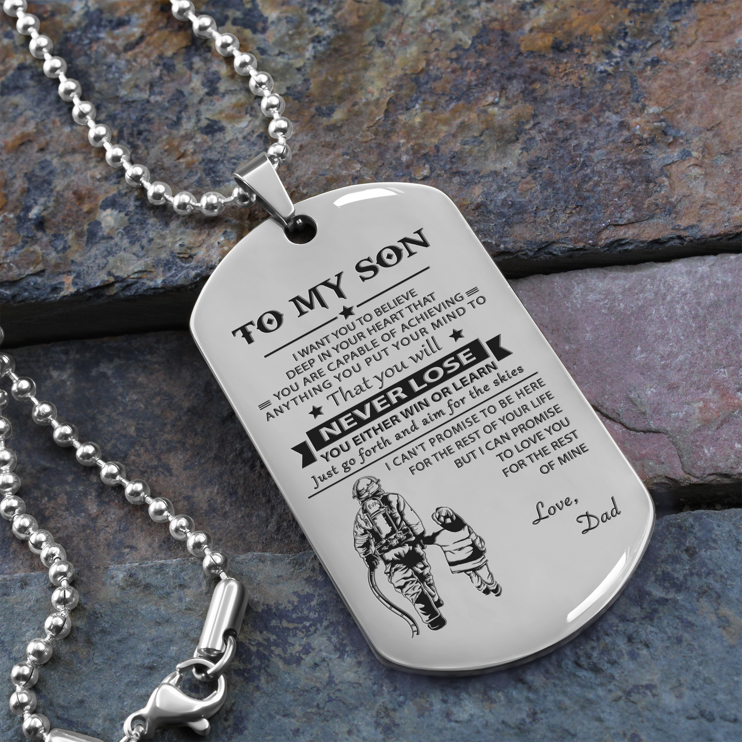 to my son-never lose - gifts from dad mom to son - engraved dog tag all style