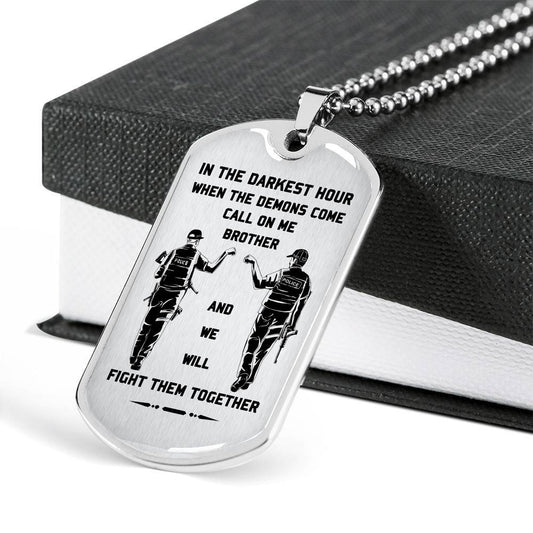 Police silver dog tag call on me brother